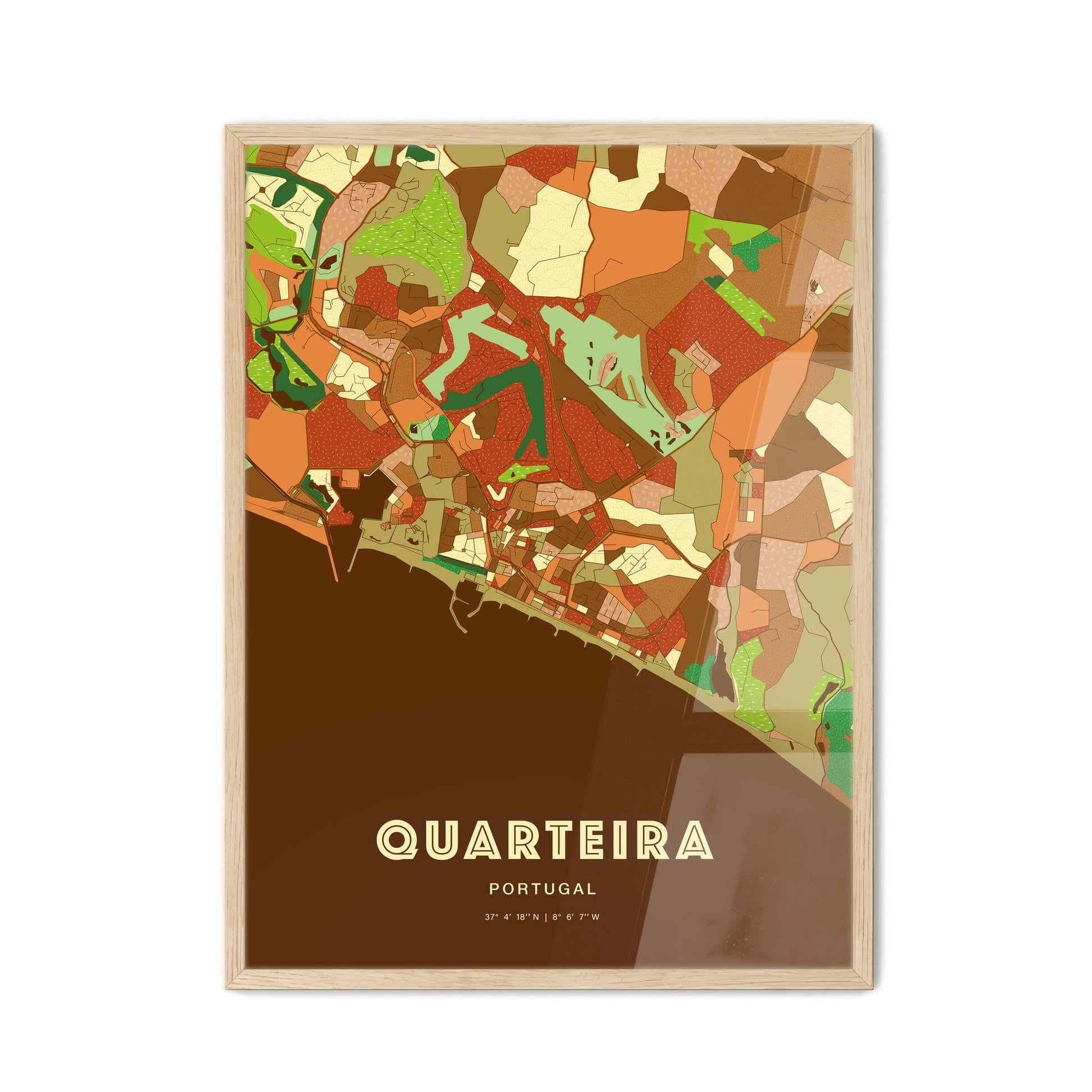 Colorful Quarteira Portugal Fine Art Map Farmhouse