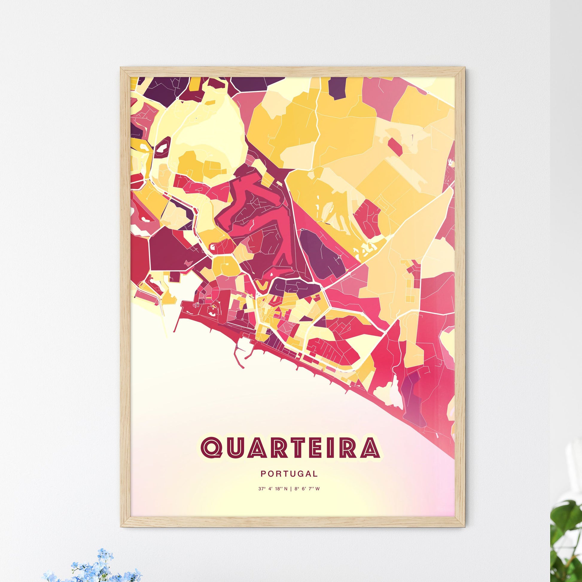 Colorful Quarteira Portugal Fine Art Map Hot Red