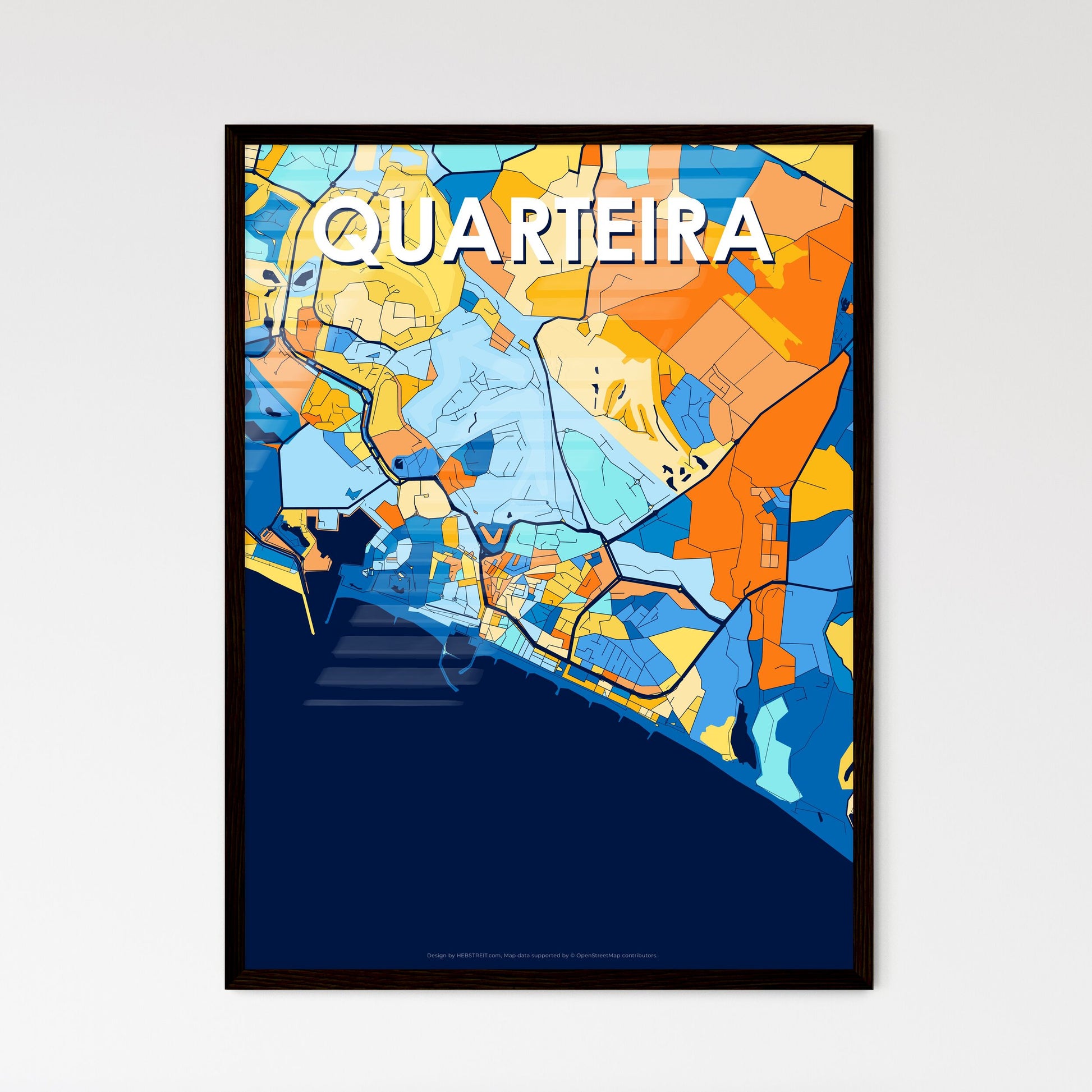 QUARTEIRA PORTUGAL Vibrant Colorful Art Map Poster Blue Orange