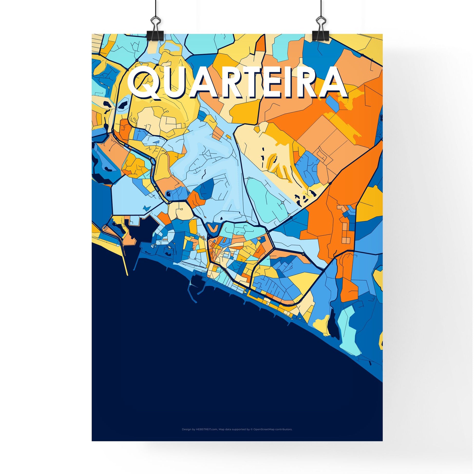 QUARTEIRA PORTUGAL Vibrant Colorful Art Map Poster Blue Orange