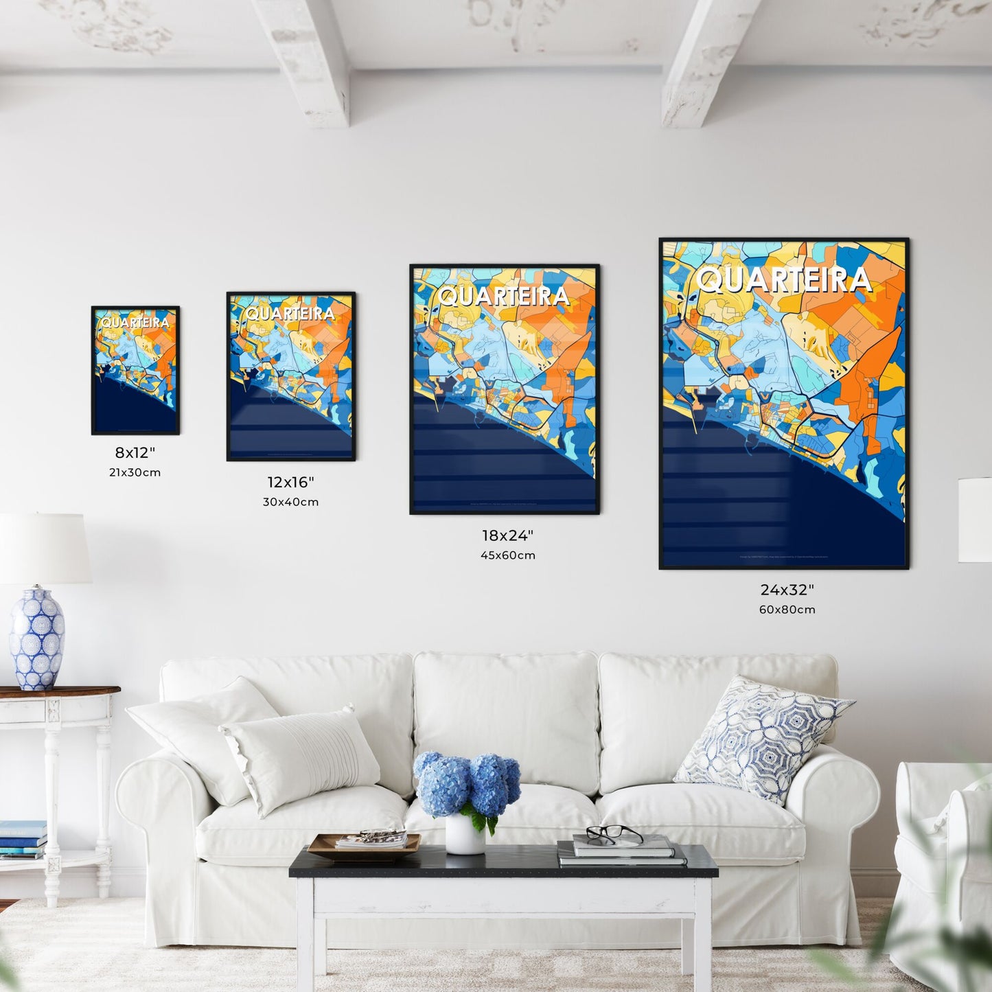 QUARTEIRA PORTUGAL Vibrant Colorful Art Map Poster Blue Orange