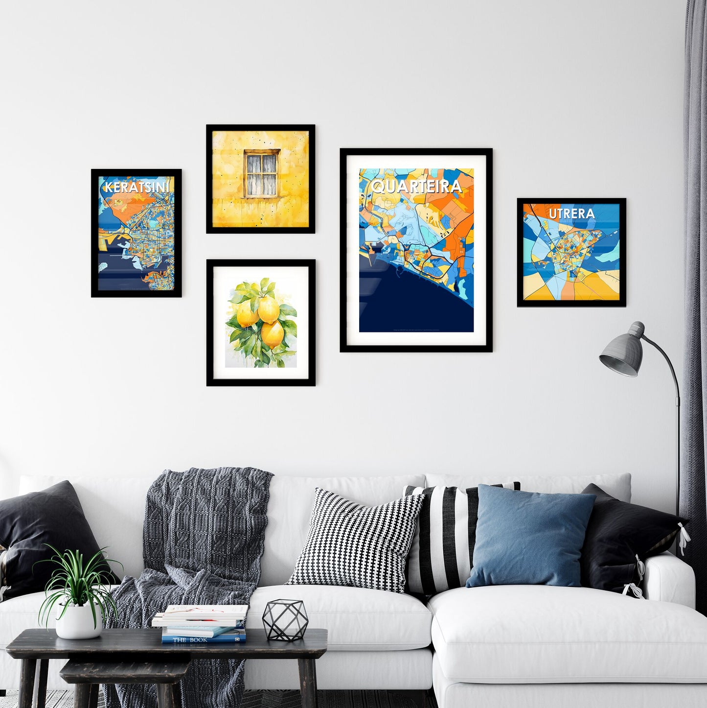 QUARTEIRA PORTUGAL Vibrant Colorful Art Map Poster Blue Orange