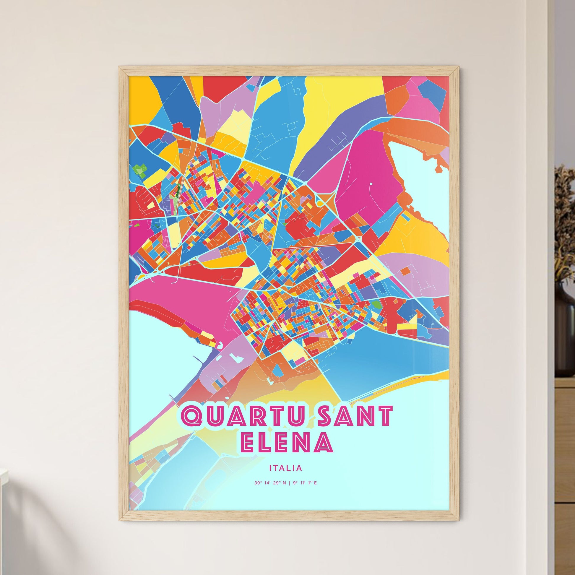 Colorful Quartu Sant Elena Italy Fine Art Map Crazy Colors