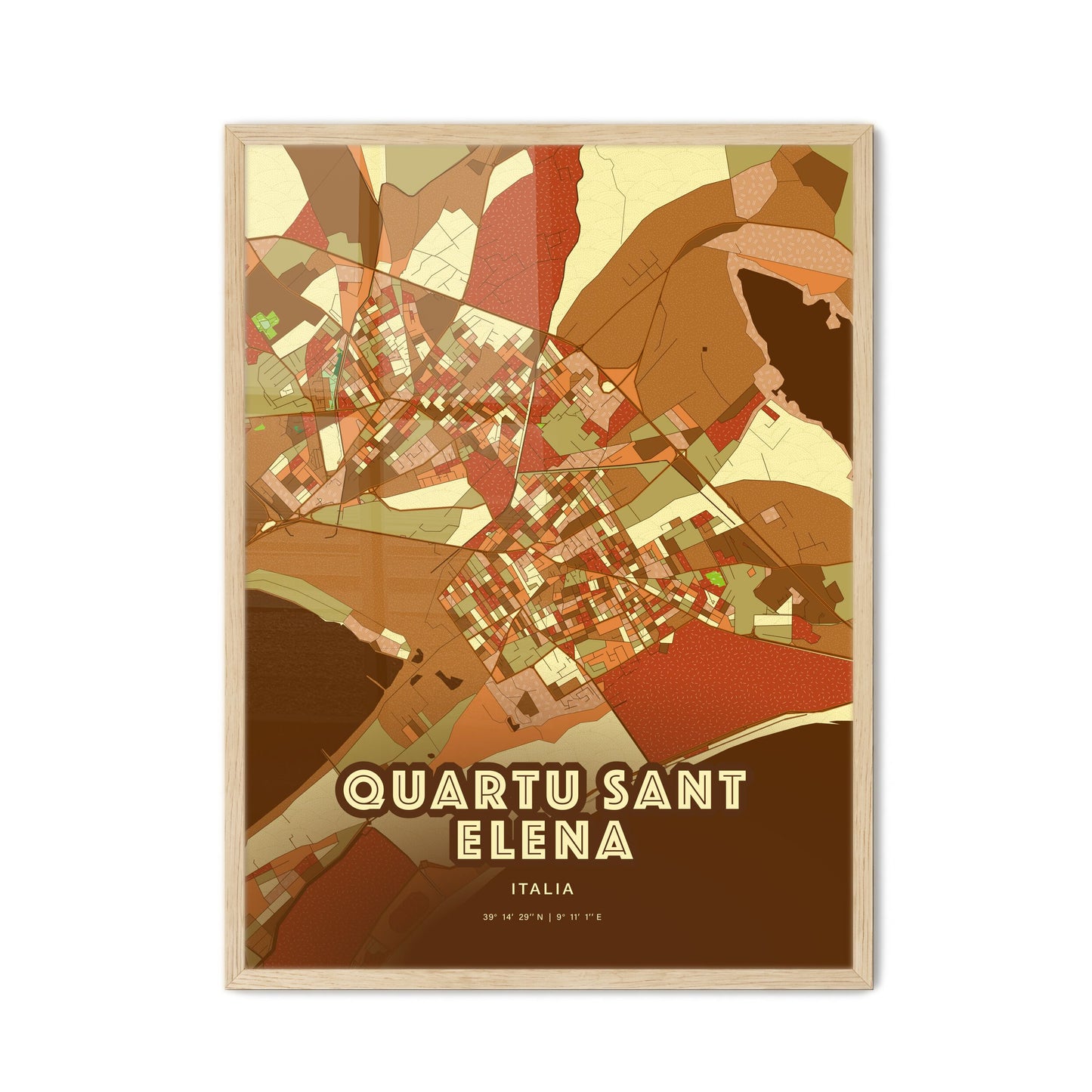 Colorful Quartu Sant Elena Italy Fine Art Map Farmhouse