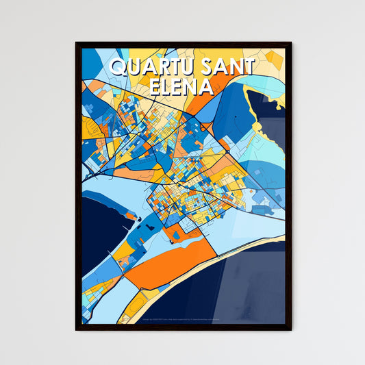 QUARTU SANT ELENA ITALY Vibrant Colorful Art Map Poster Blue Orange