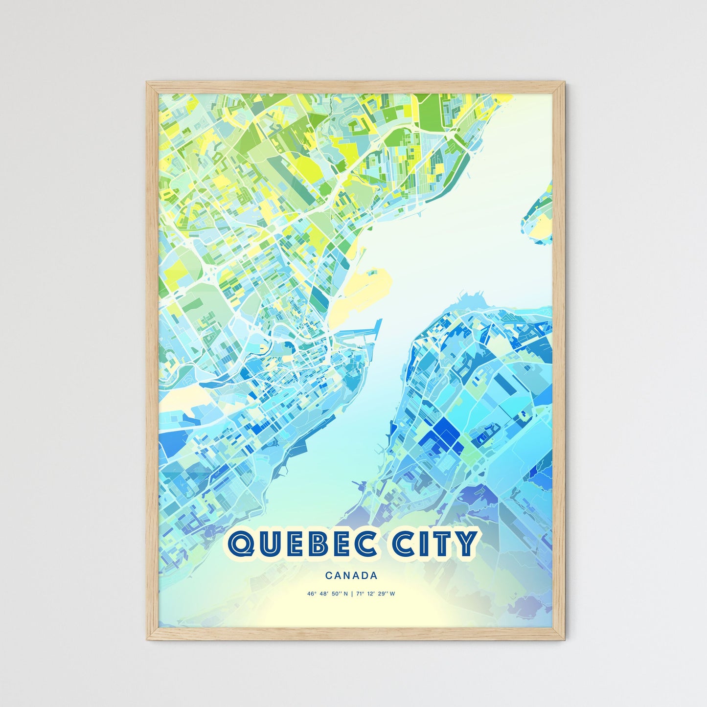 Colorful Quebec City Canada Fine Art Map Cool Blue