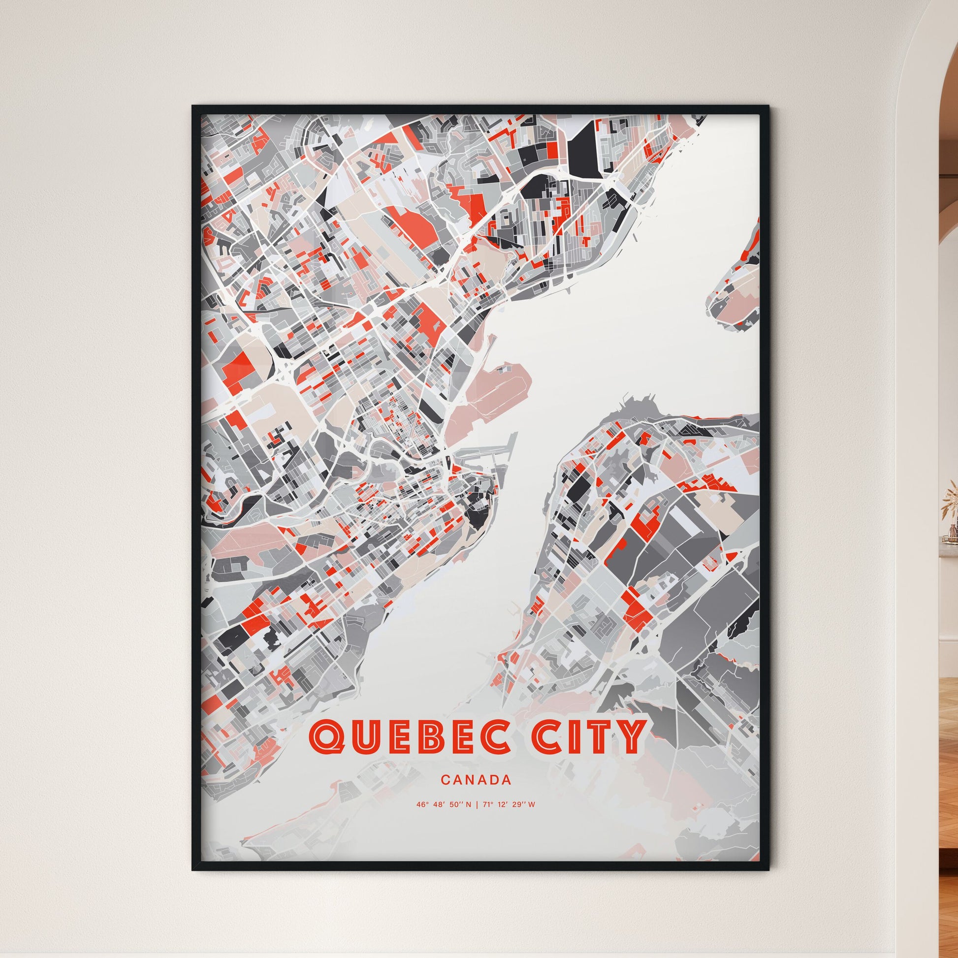Colorful Quebec City Canada Fine Art Map Modern Expressive