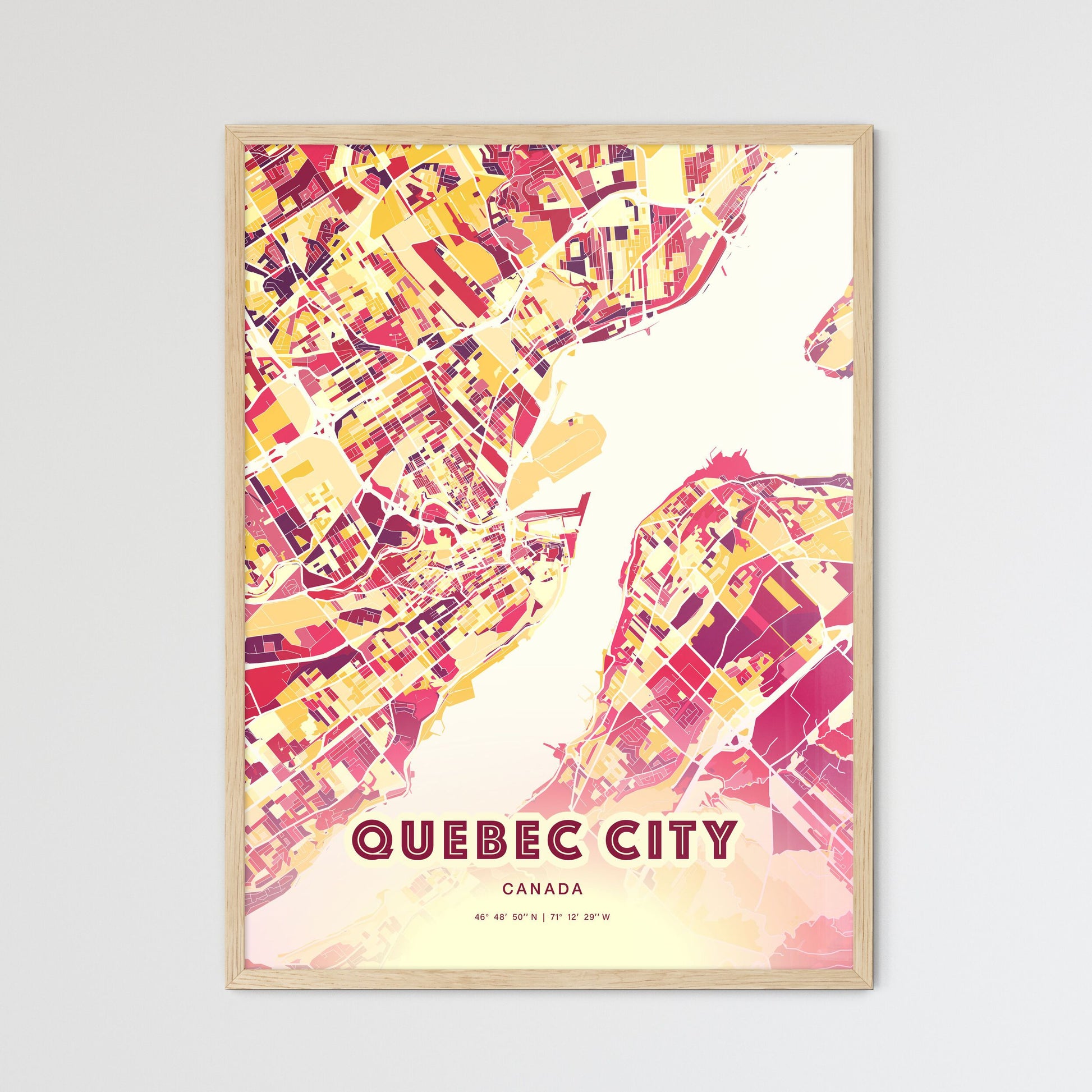 Colorful Quebec City Canada Fine Art Map Hot Red