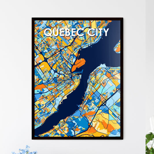 QUEBEC CITY CANADA Vibrant Colorful Art Map Poster Blue Orange