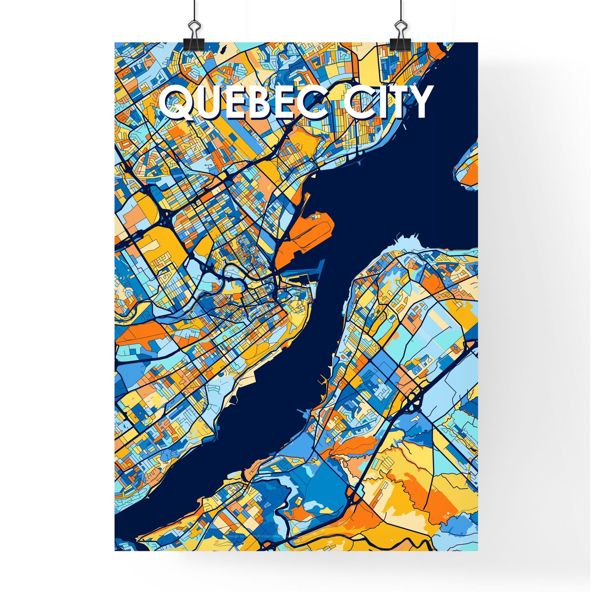 QUEBEC CITY CANADA Vibrant Colorful Art Map Poster Blue Orange