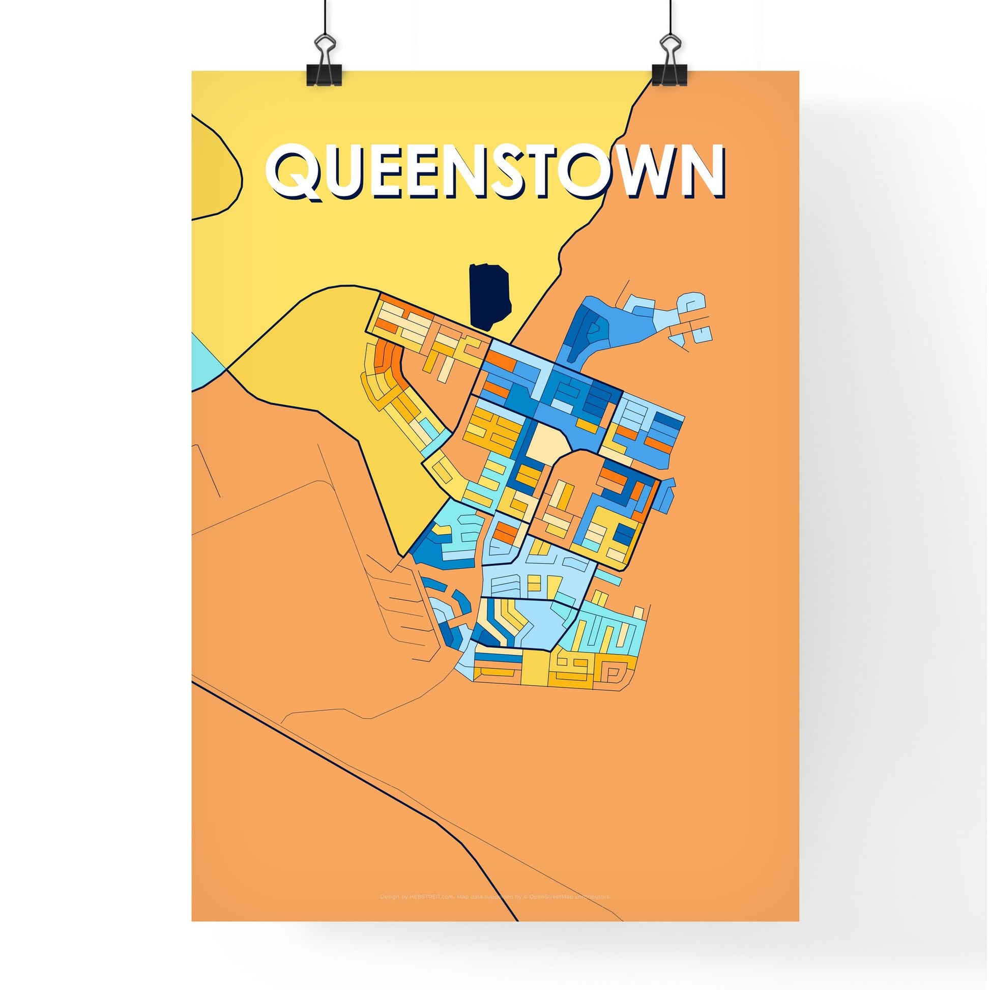 QUEENSTOWN SOUTH AFRICA Vibrant Colorful Art Map Poster Blue Orange