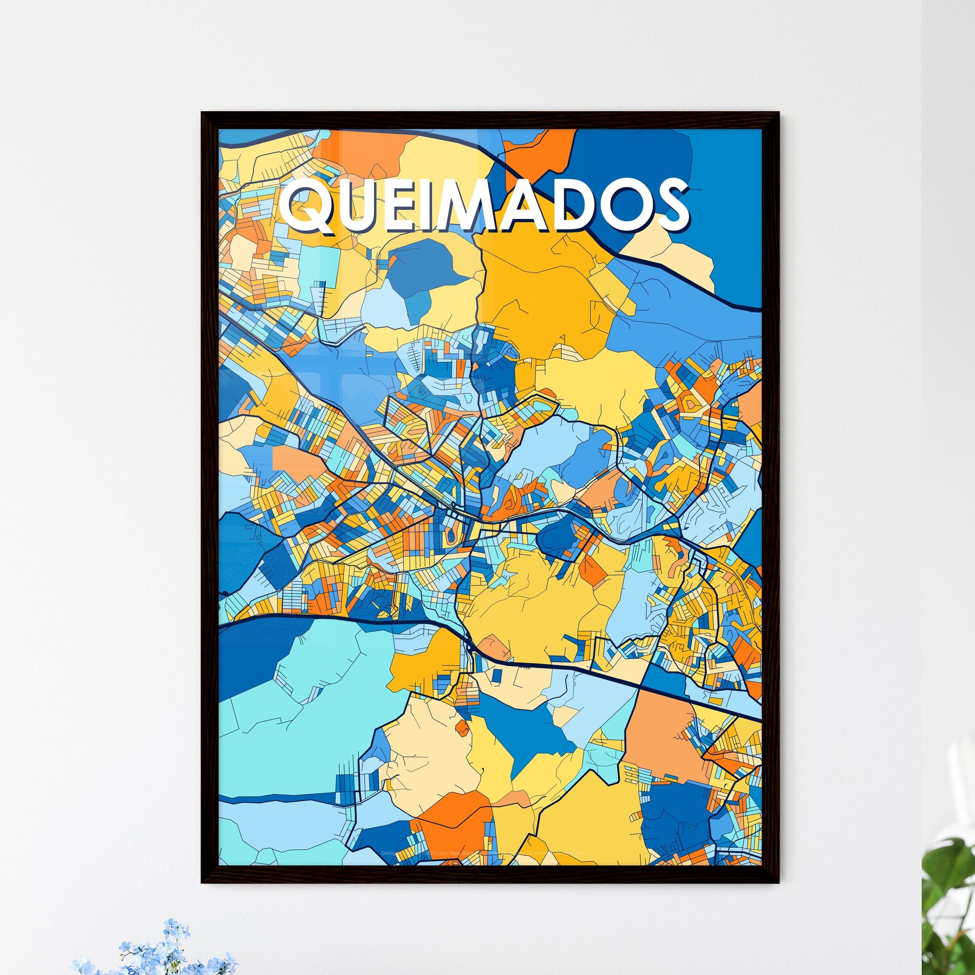 QUEIMADOS BRAZIL Vibrant Colorful Art Map Poster Blue Orange