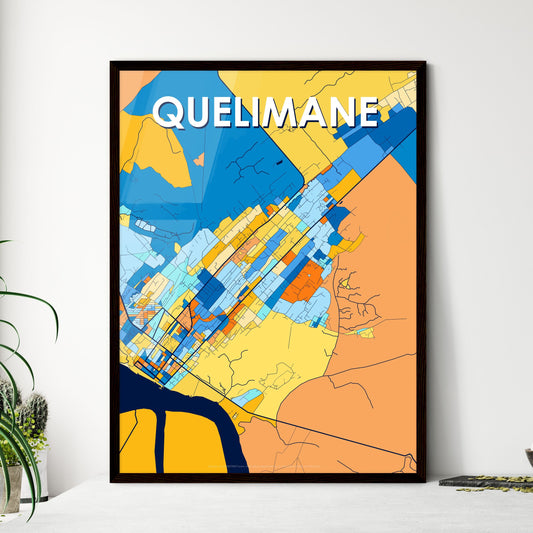 QUELIMANE MOZAMBIQUE Vibrant Colorful Art Map Poster Blue Orange