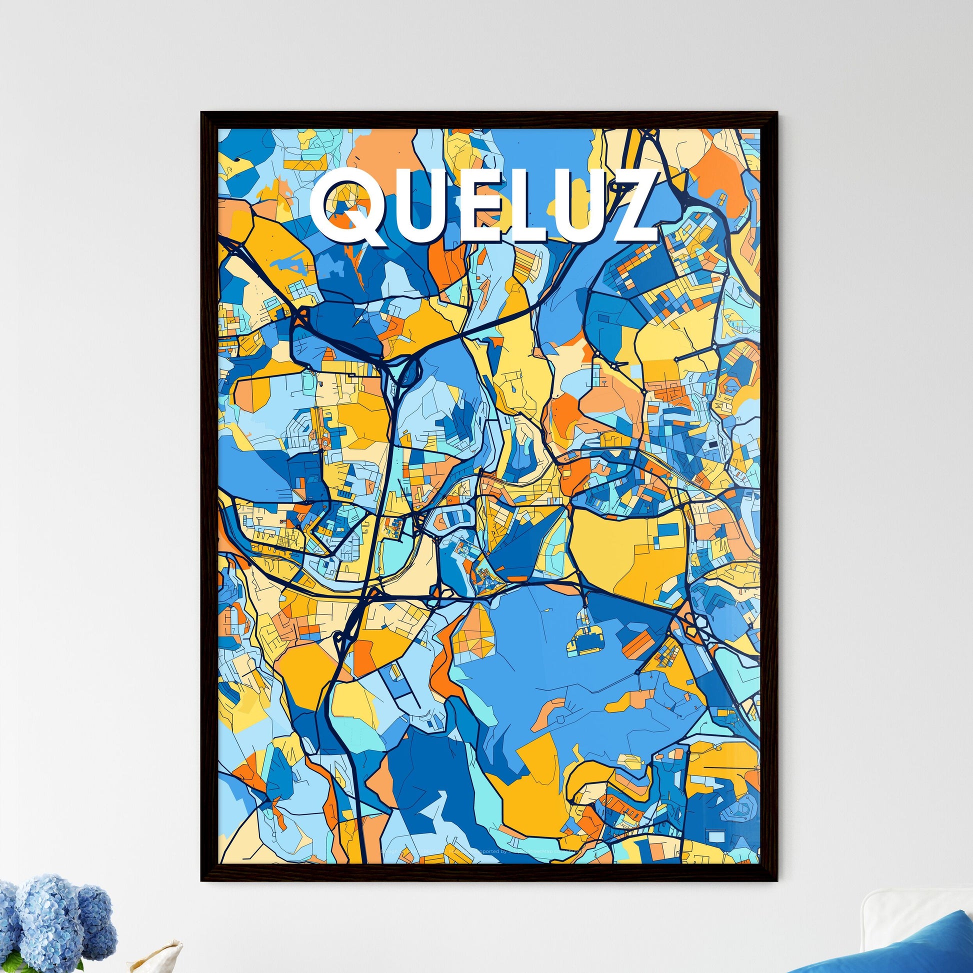 QUELUZ PORTUGAL Vibrant Colorful Art Map Poster Blue Orange