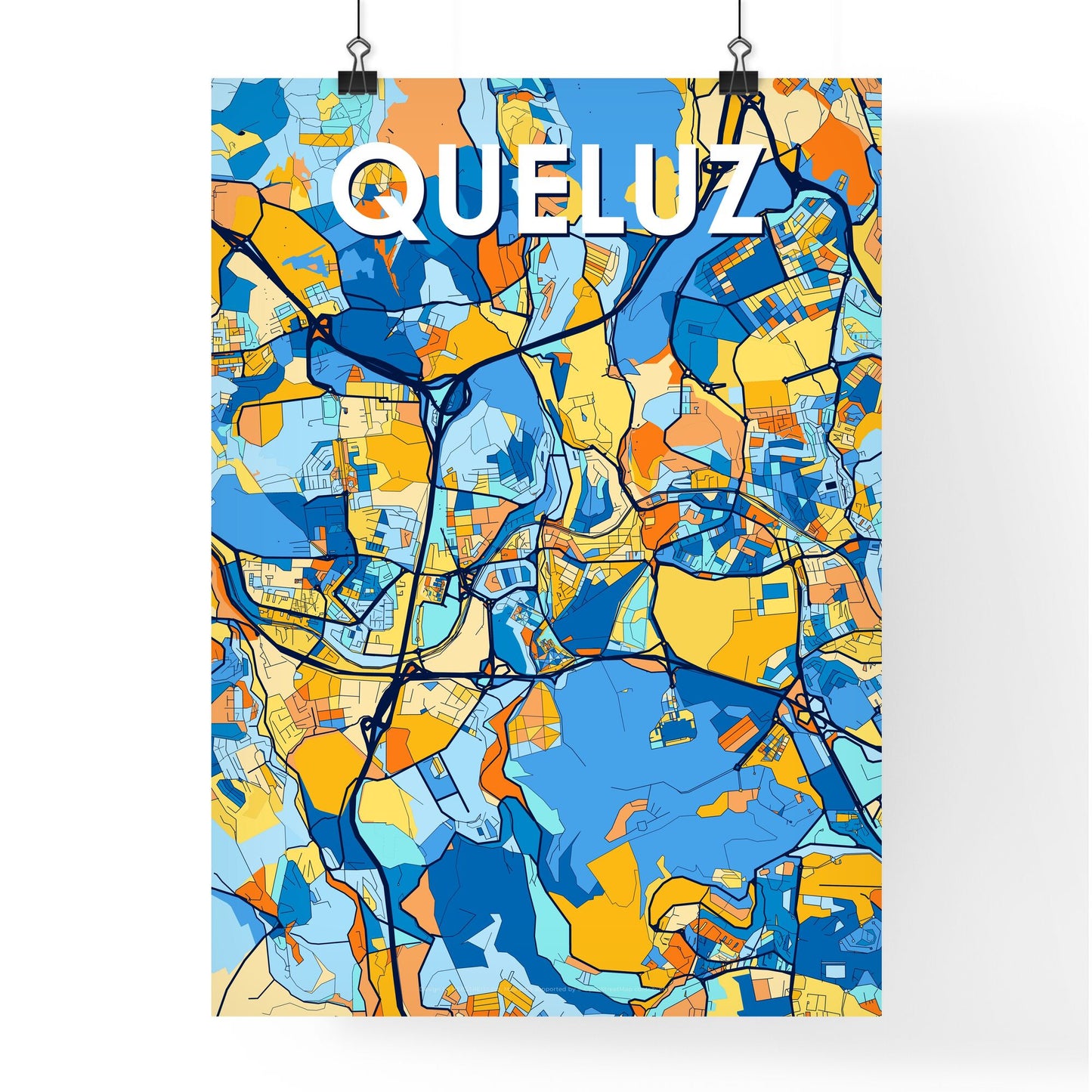 QUELUZ PORTUGAL Vibrant Colorful Art Map Poster Blue Orange