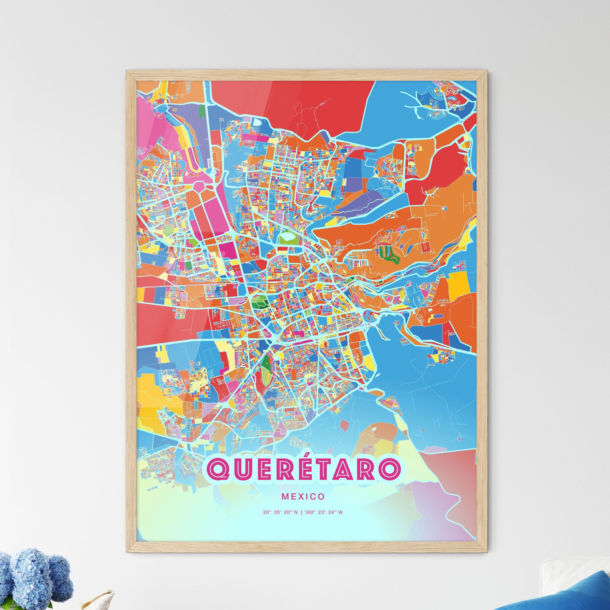 Colorful Querétaro Mexico Fine Art Map Crazy Colors