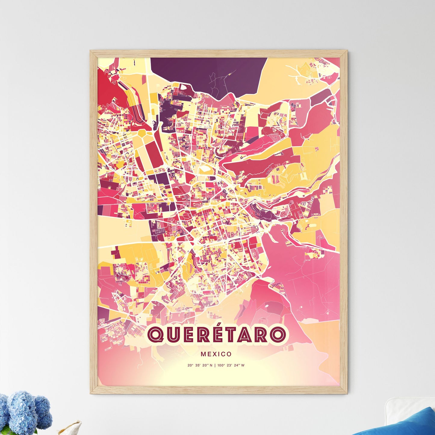 Colorful Querétaro Mexico Fine Art Map Hot Red