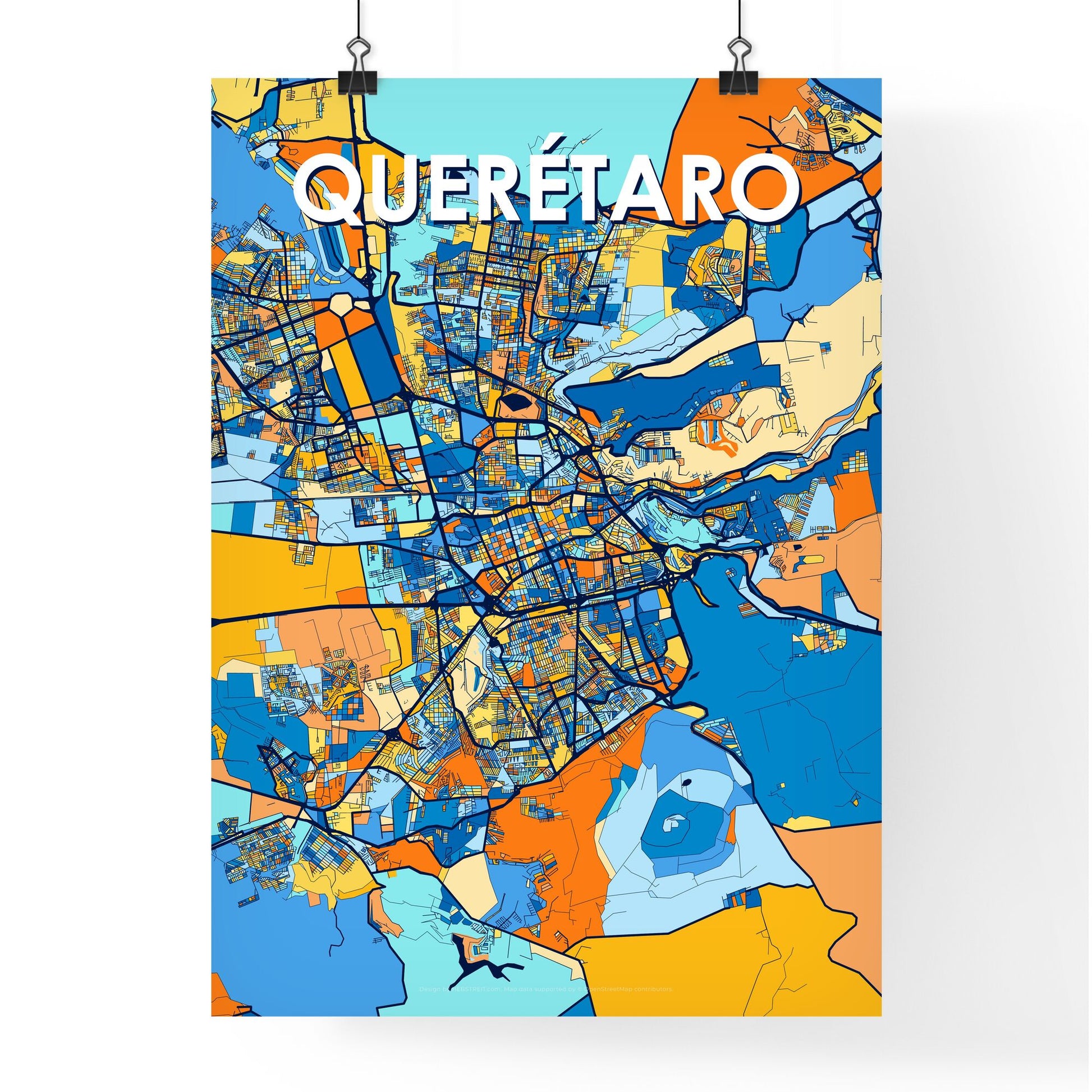 QUERÉTARO MEXICO Vibrant Colorful Art Map Poster Blue Orange