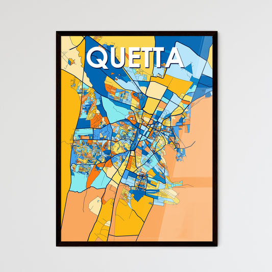 QUETTA PAKISTAN Vibrant Colorful Art Map Poster Blue Orange