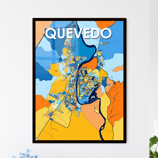 QUEVEDO ECUADOR Vibrant Colorful Art Map Poster Blue Orange