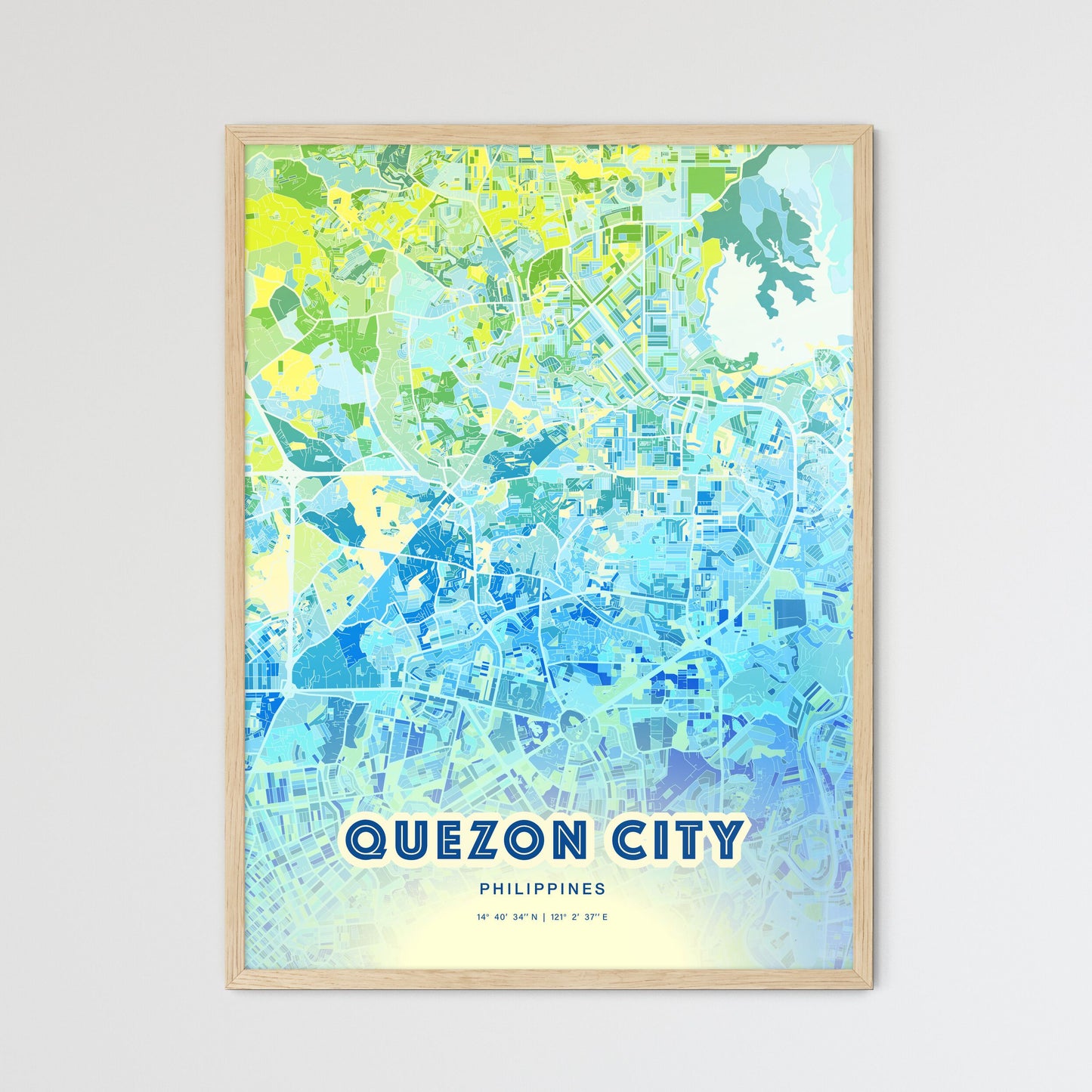 Colorful Quezon City Philippines Fine Art Map Cool Blue