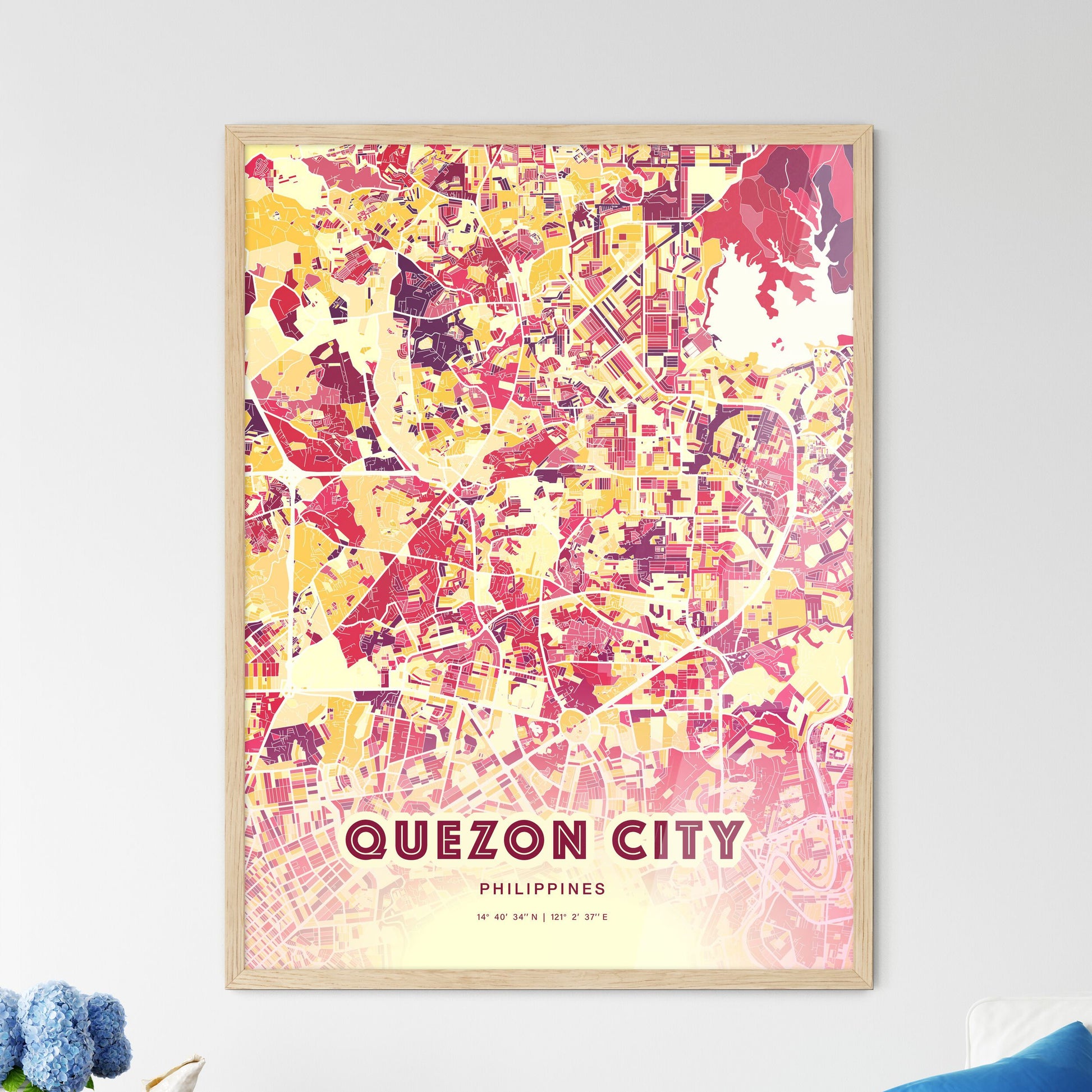 Colorful Quezon City Philippines Fine Art Map Hot Red
