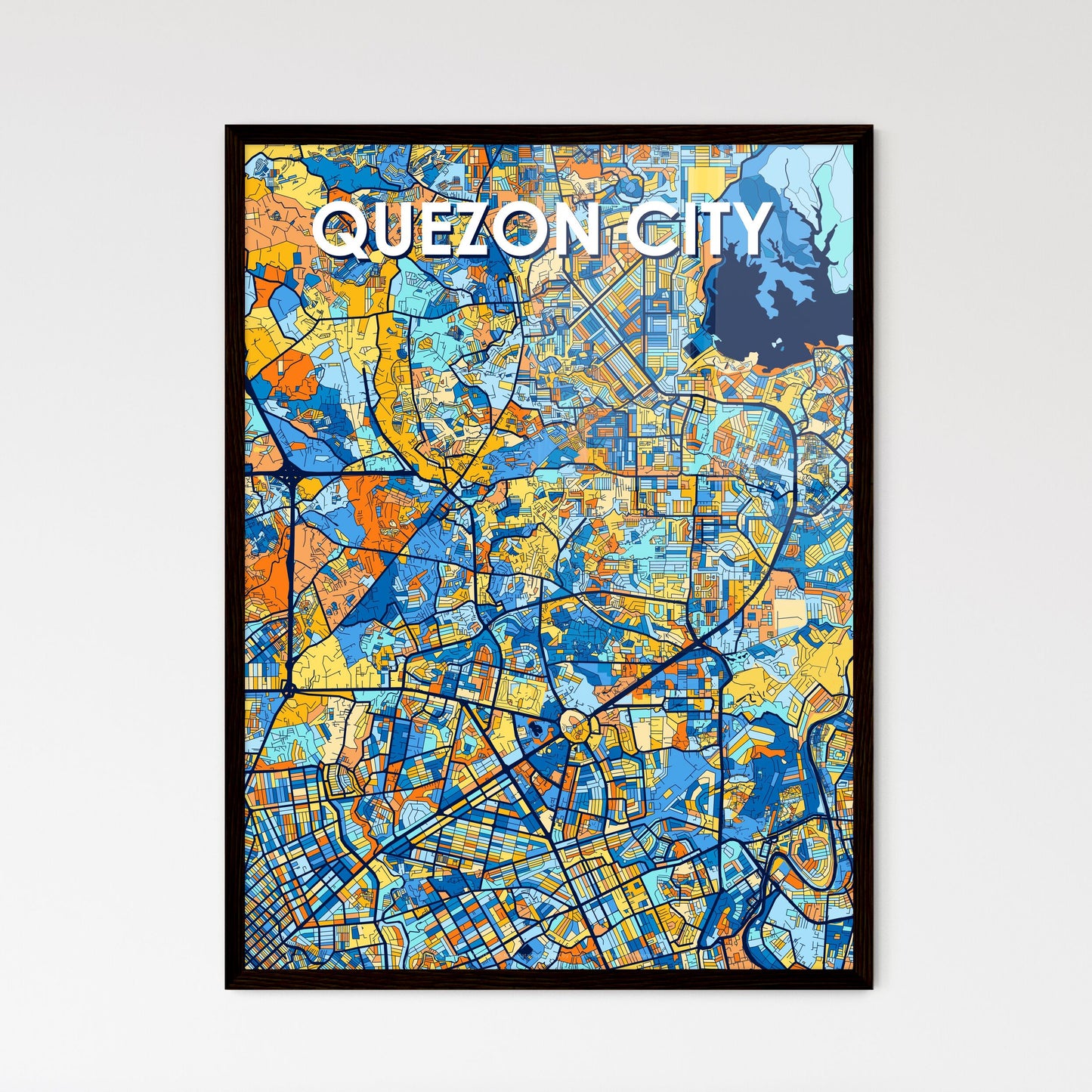 QUEZON CITY PHILIPPINES Vibrant Colorful Art Map Poster Blue Orange