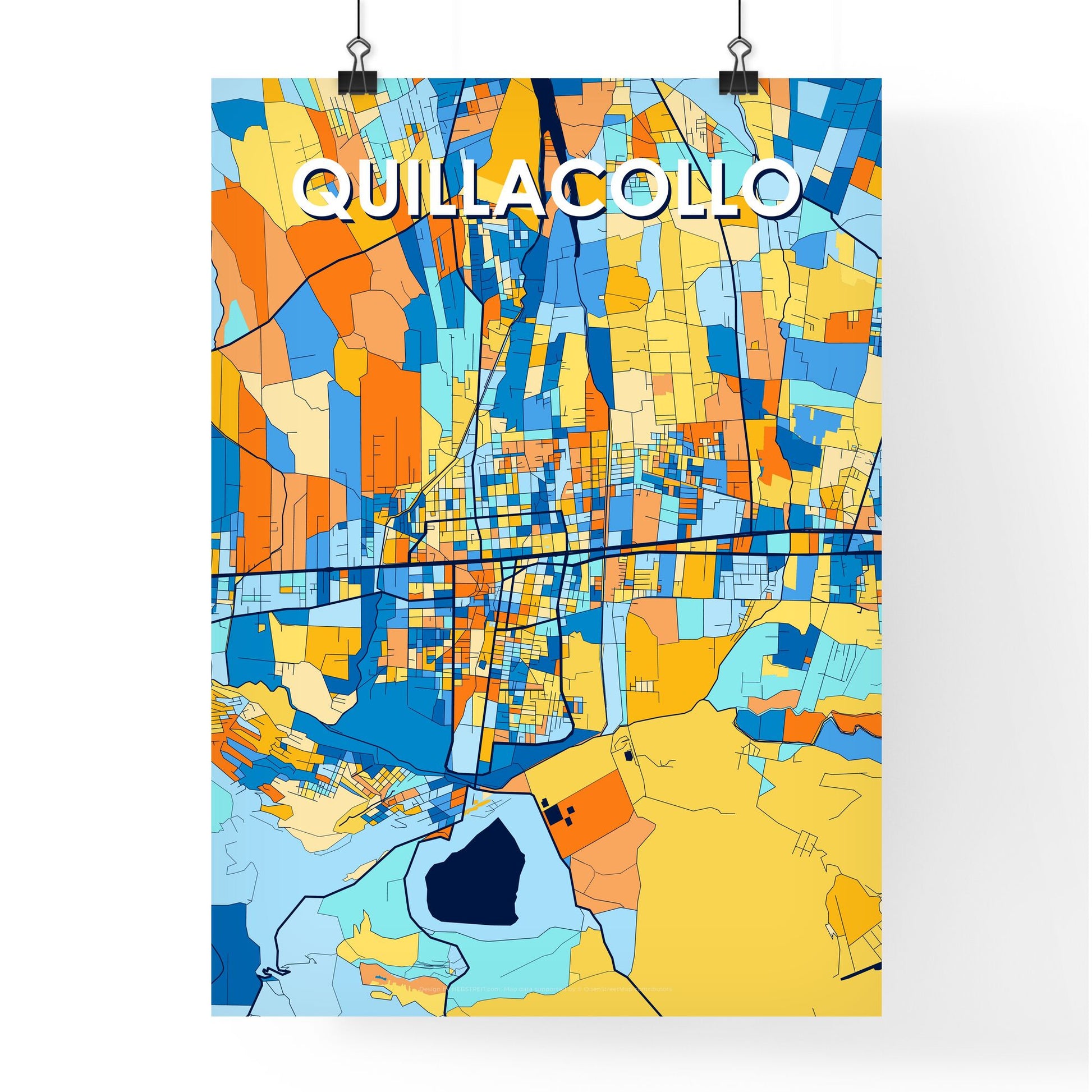 QUILLACOLLO BOLIVIA Vibrant Colorful Art Map Poster Blue Orange