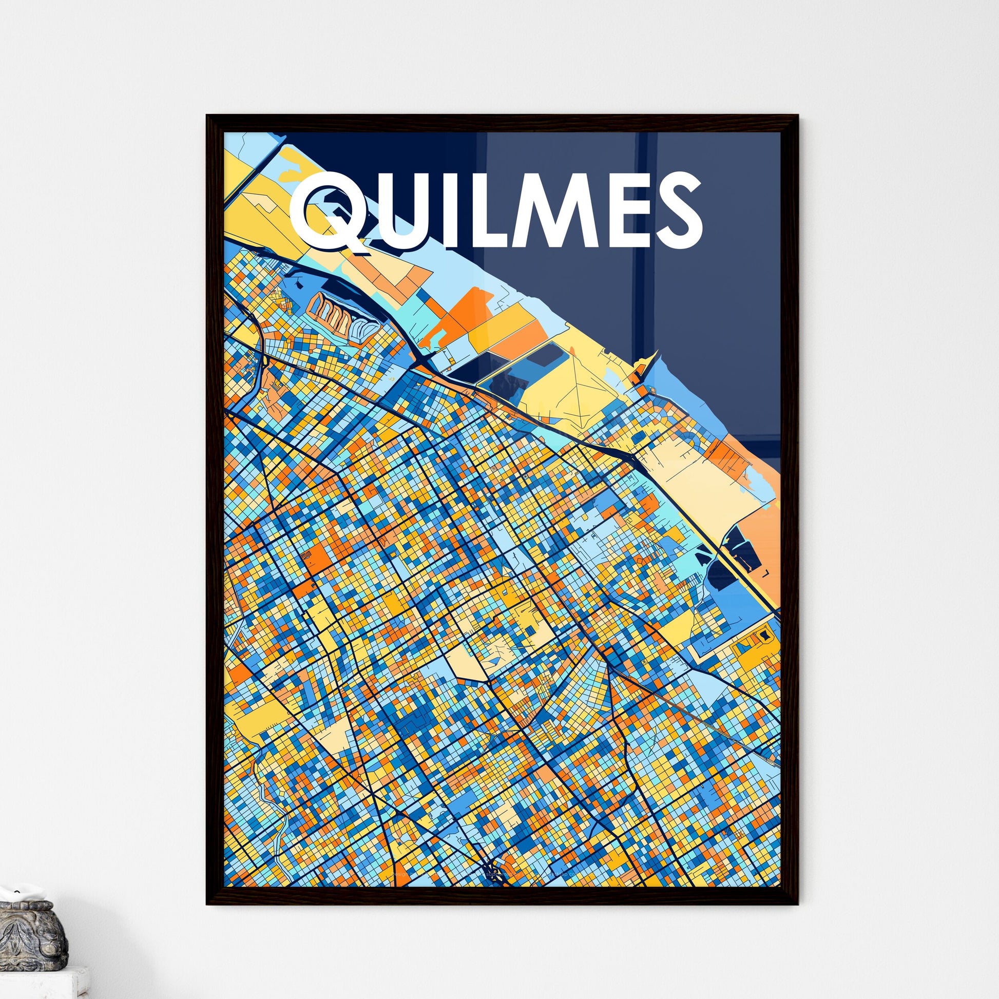 QUILMES ARGENTINA Vibrant Colorful Art Map Poster Blue Orange