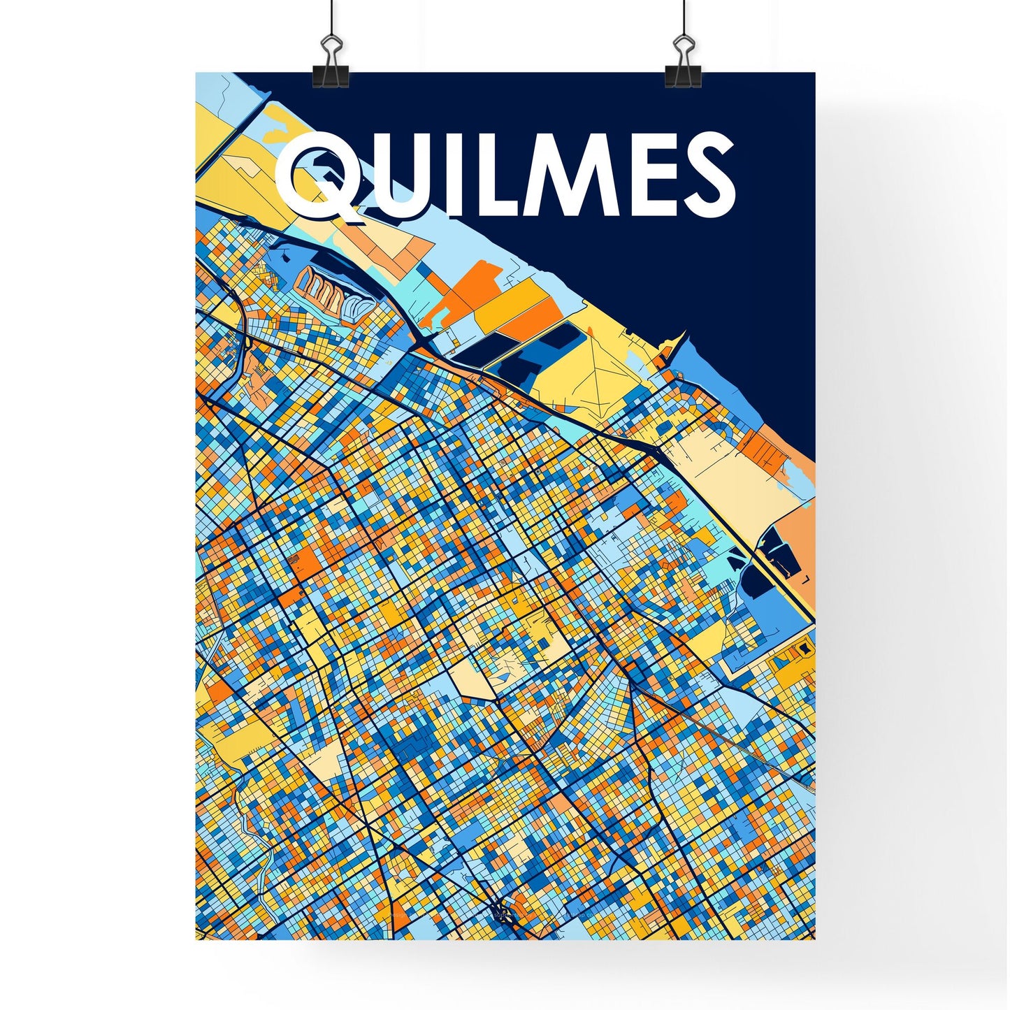 QUILMES ARGENTINA Vibrant Colorful Art Map Poster Blue Orange