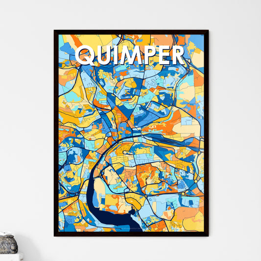 QUIMPER FRANCE Vibrant Colorful Art Map Poster Blue Orange