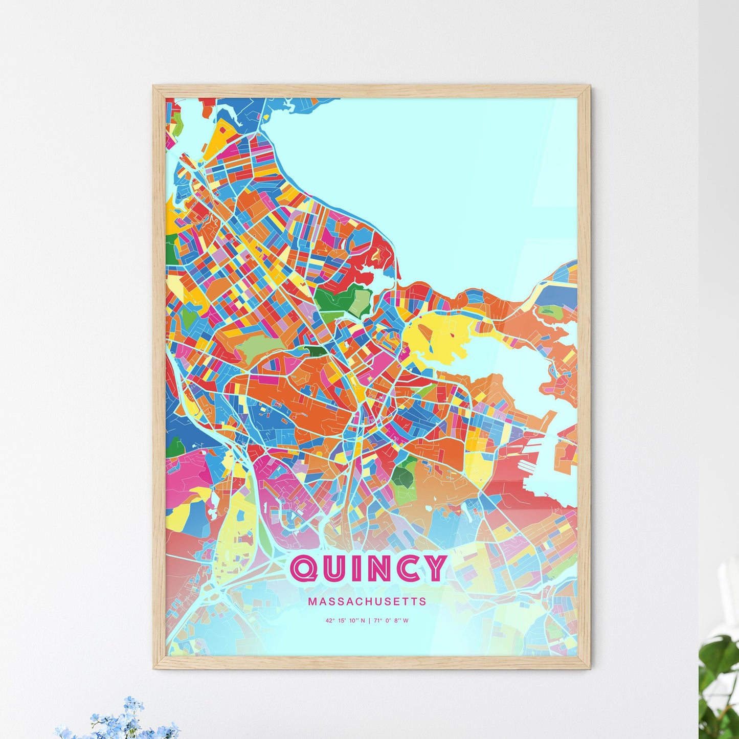 Colorful Quincy Massachusetts Fine Art Map Crazy Colors