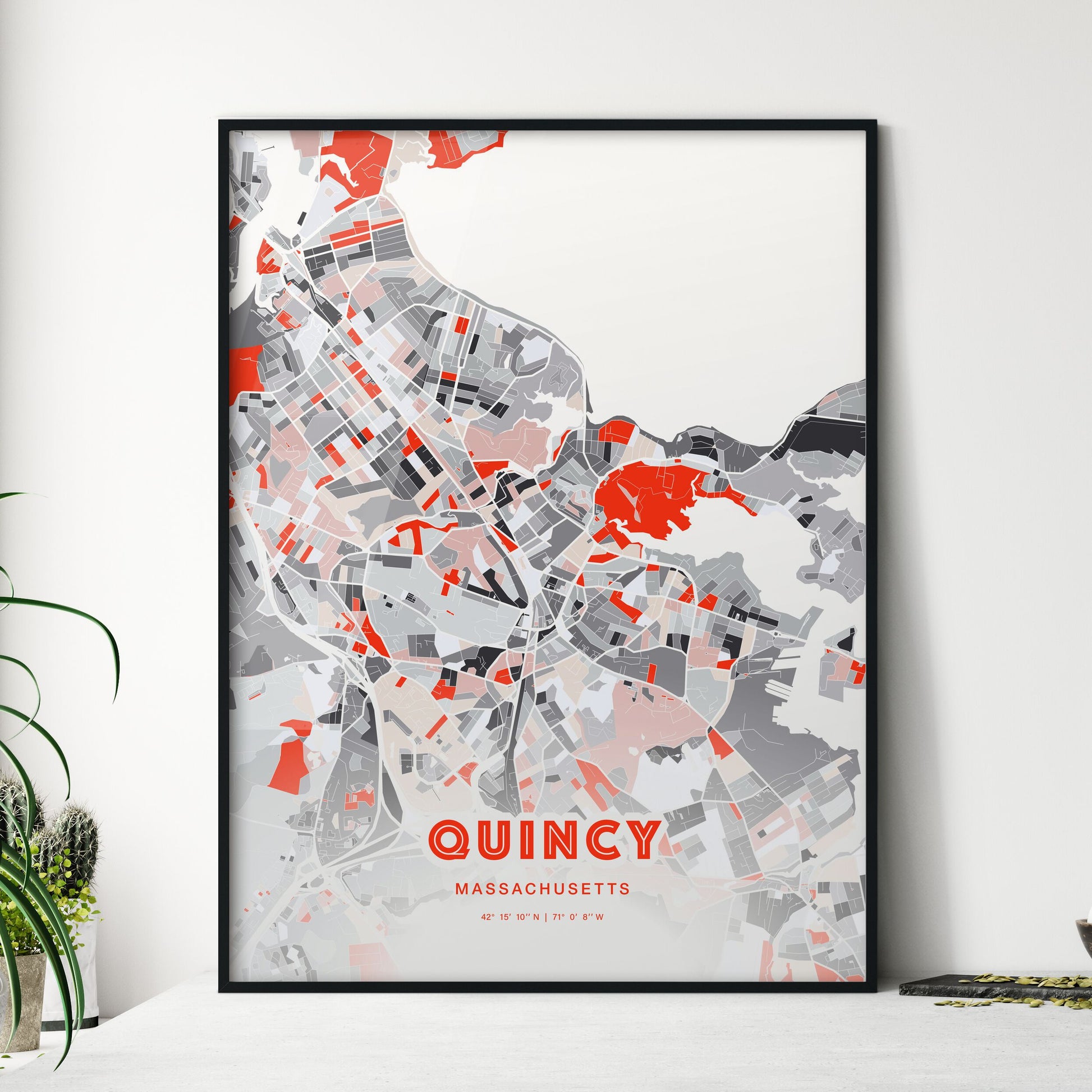 Colorful Quincy Massachusetts Fine Art Map Modern Expressive