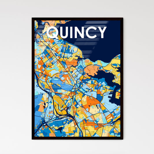 QUINCY MASSACHUSETTS Vibrant Colorful Art Map Poster Blue Orange