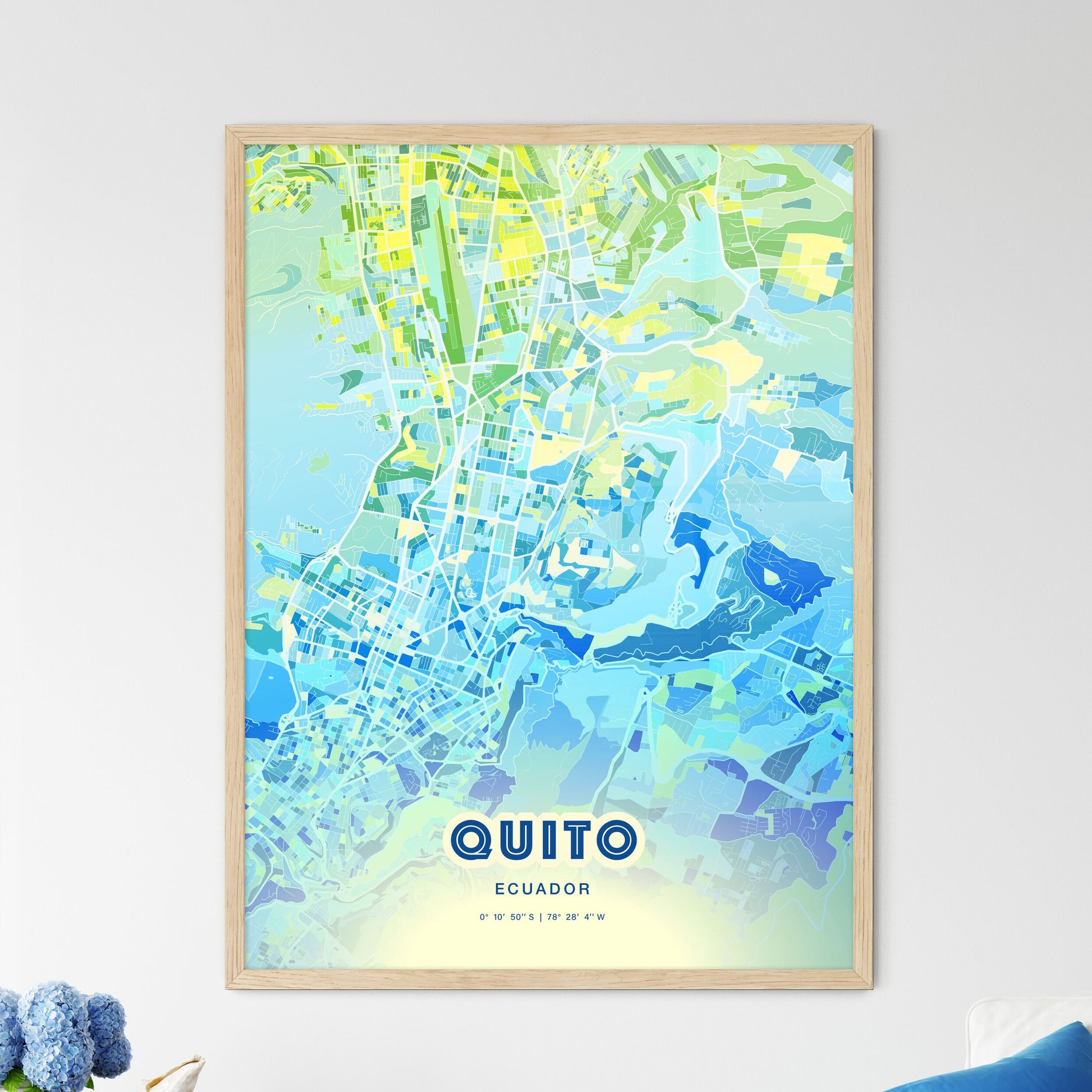 Colorful Quito Ecuador Fine Art Map Cool Blue