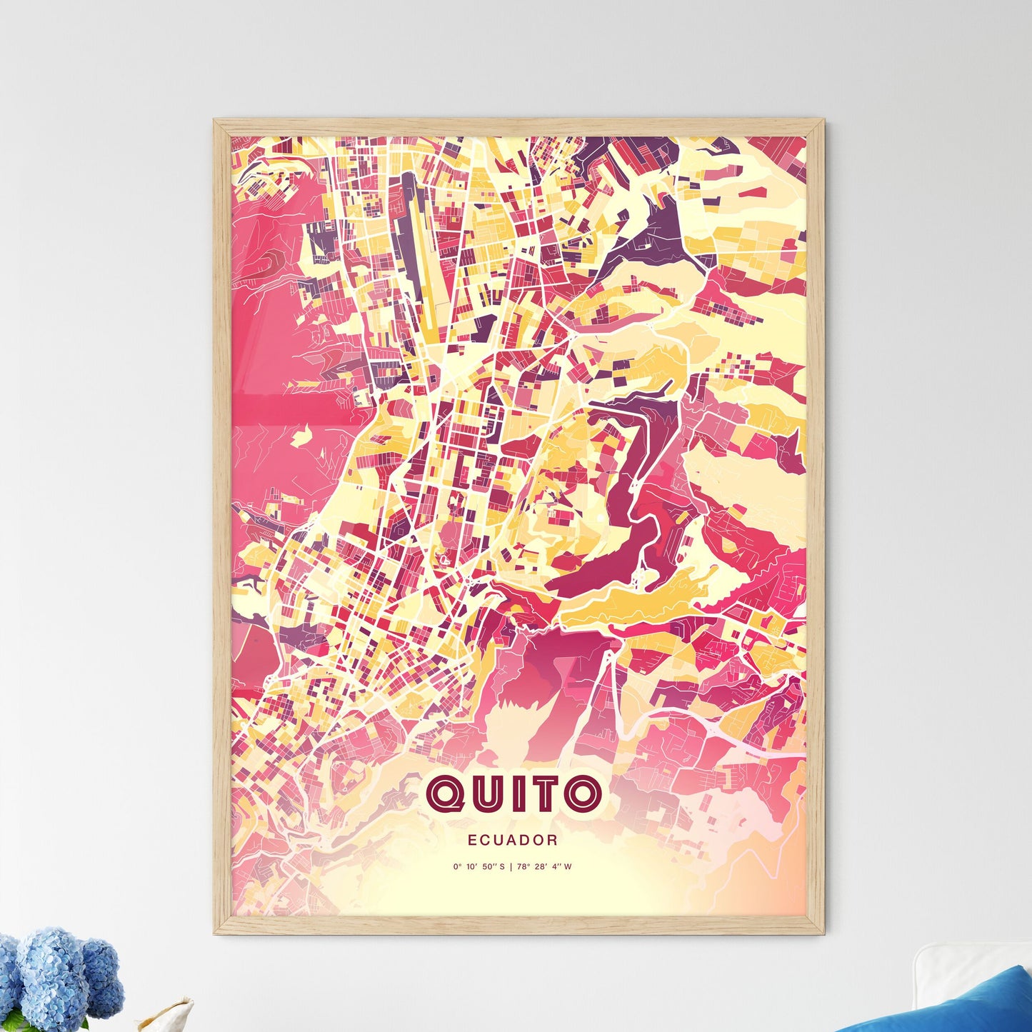 Colorful Quito Ecuador Fine Art Map Hot Red