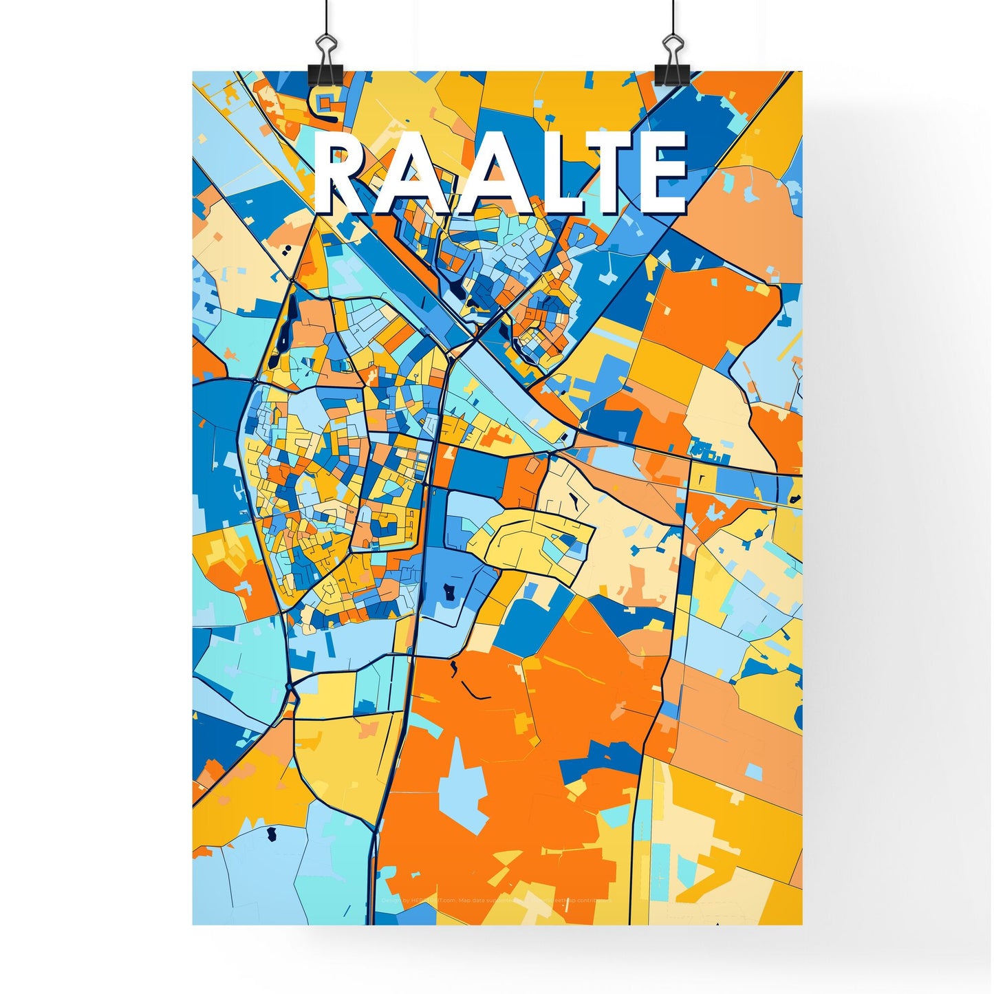 RAALTE NETHERLANDS Vibrant Colorful Art Map Poster Blue Orange