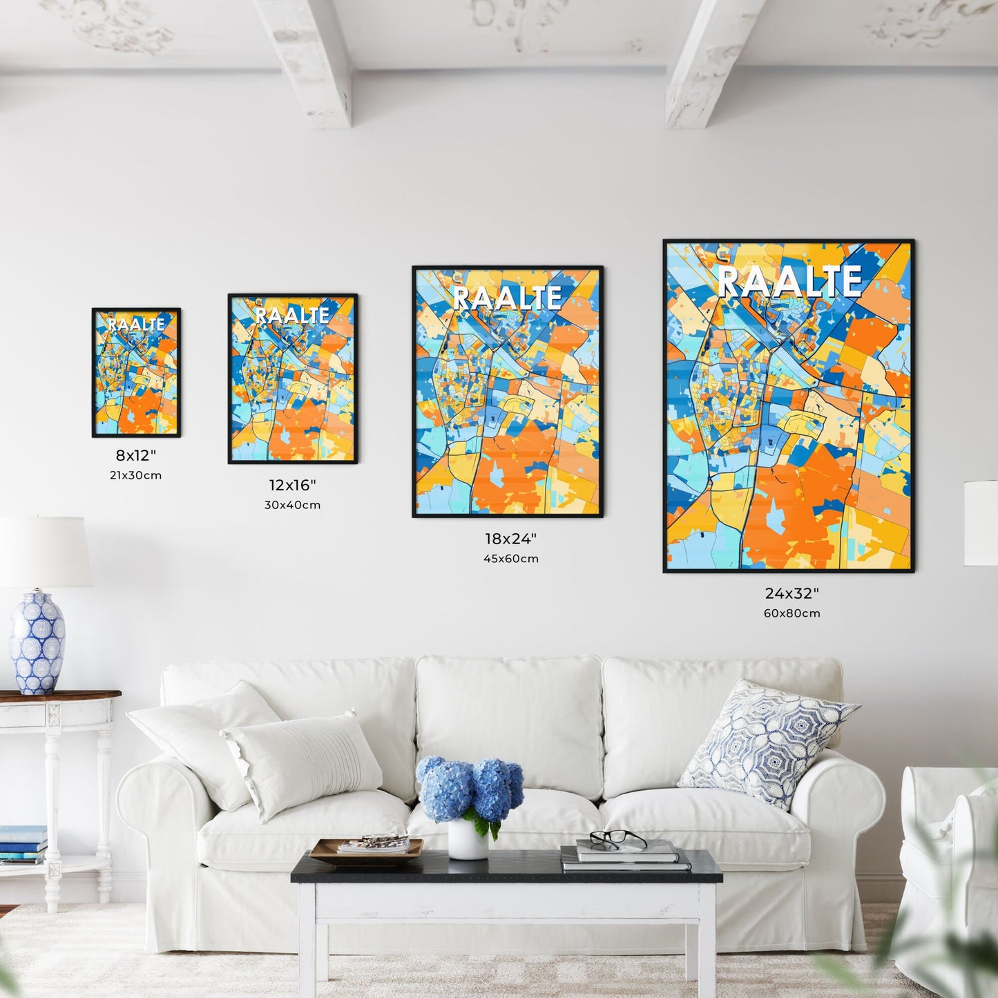 RAALTE NETHERLANDS Vibrant Colorful Art Map Poster Blue Orange