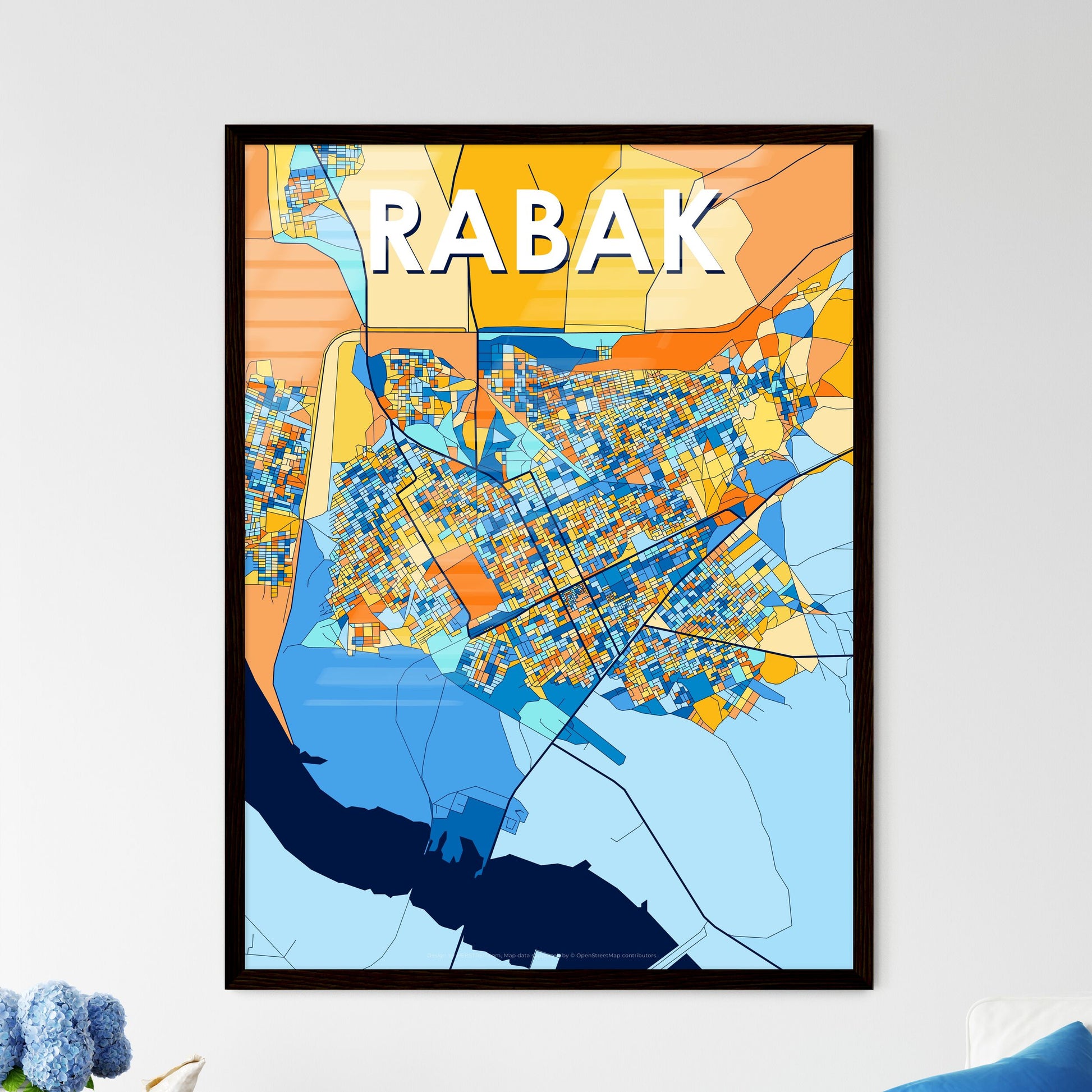 RABAK SUDAN Vibrant Colorful Art Map Poster Blue Orange