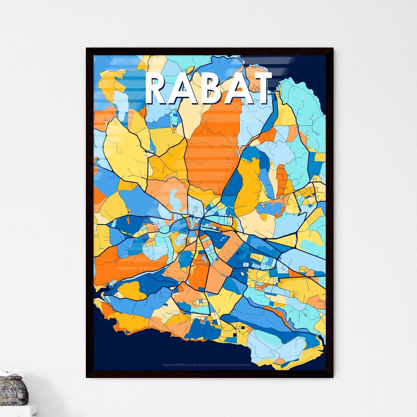 RABAT MALTA Vibrant Colorful Art Map Poster Blue Orange