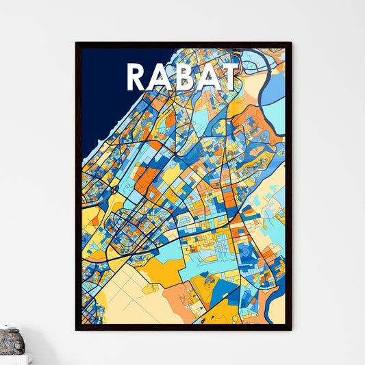 RABAT MOROCCO Vibrant Colorful Art Map Poster Blue Orange