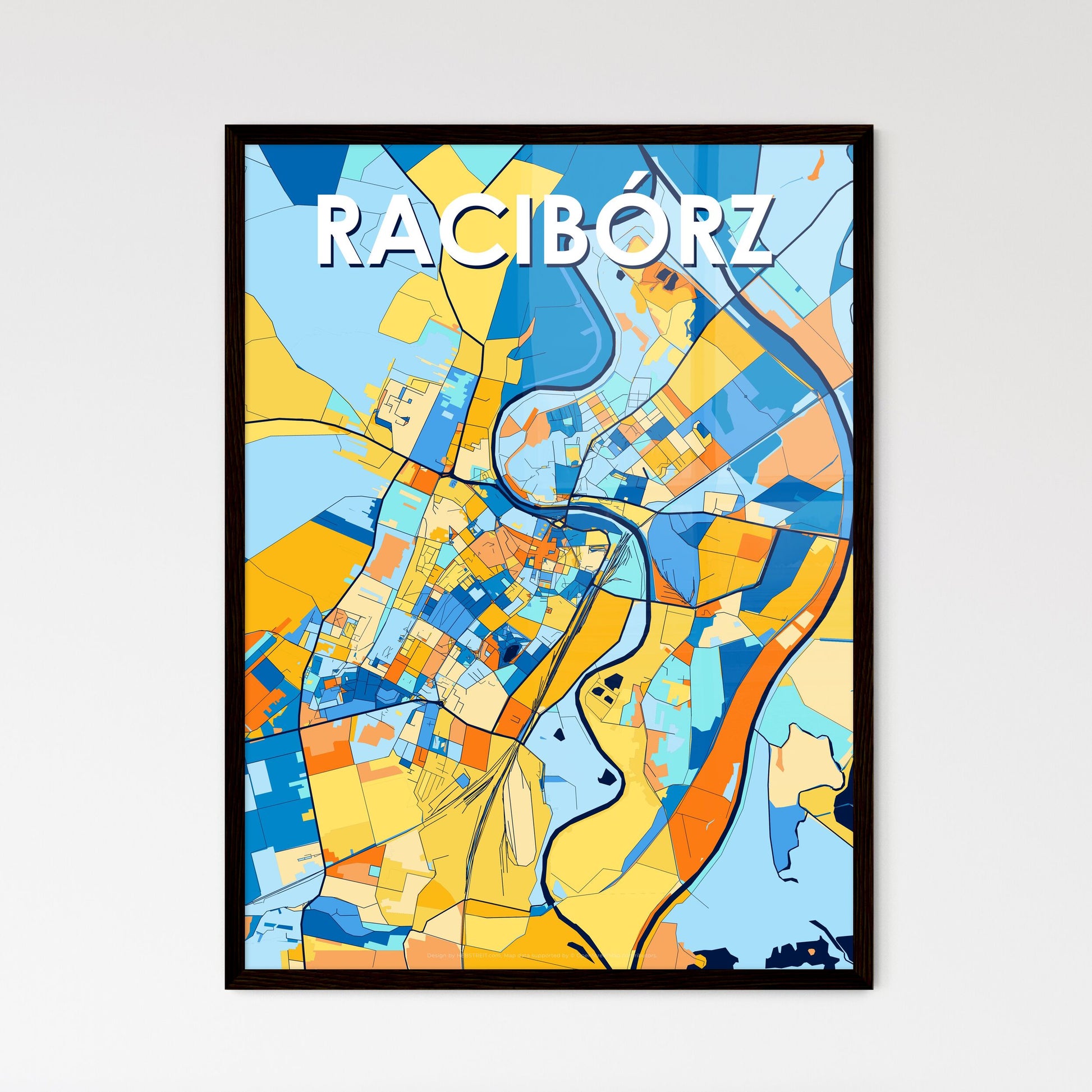 RACIBÓRZ POLAND Vibrant Colorful Art Map Poster Blue Orange