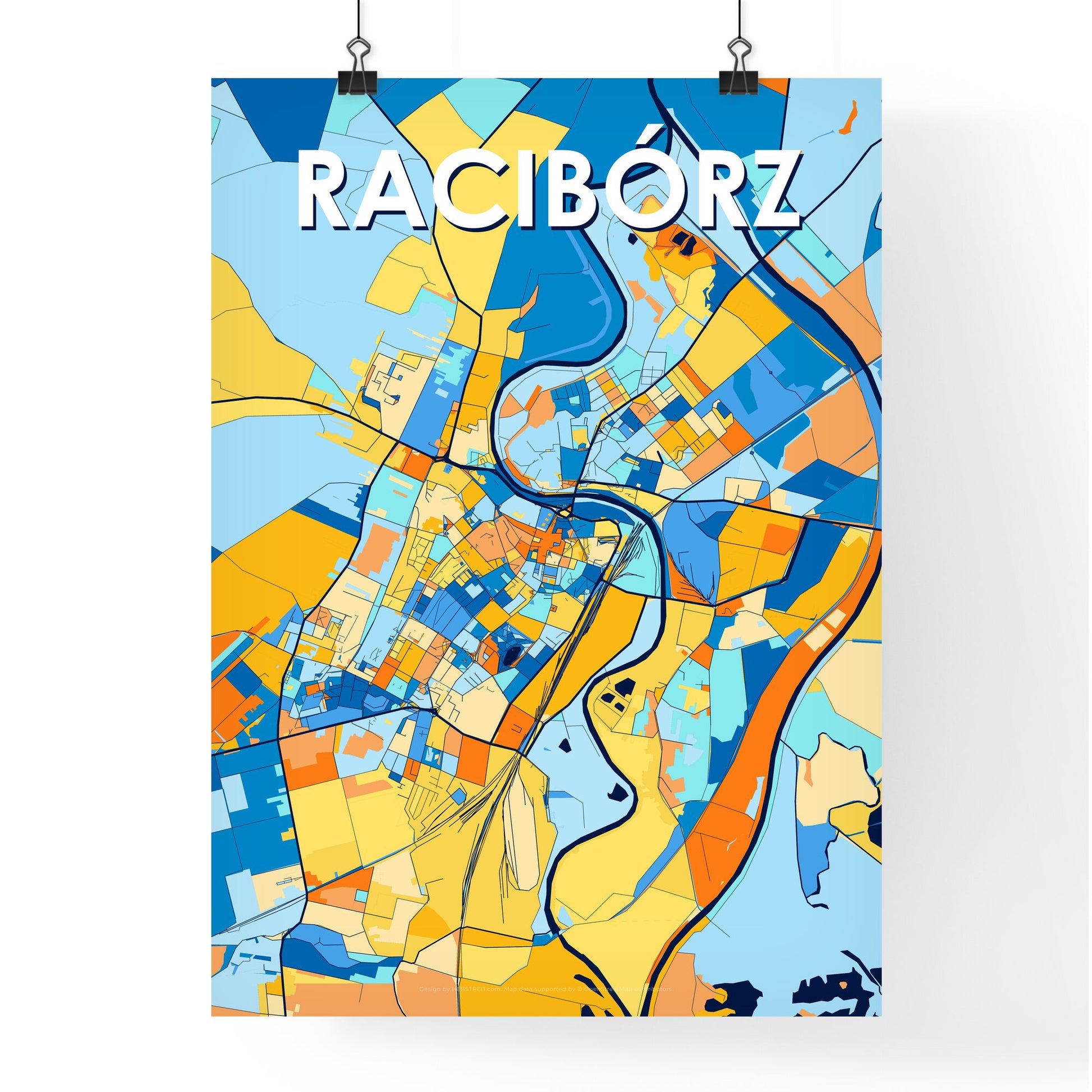 RACIBÓRZ POLAND Vibrant Colorful Art Map Poster Blue Orange