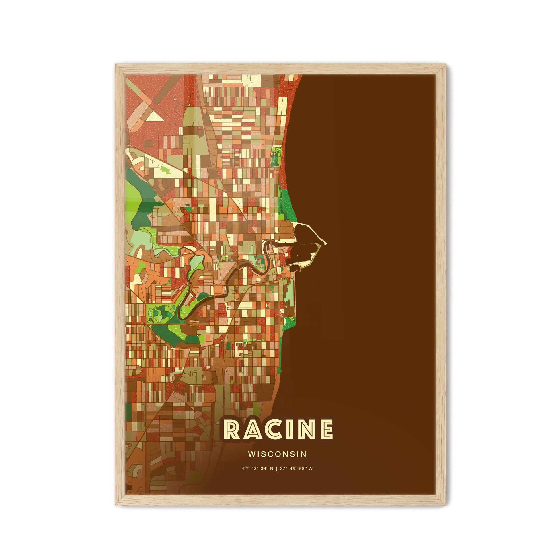 Colorful Racine Wisconsin Fine Art Map Farmhouse