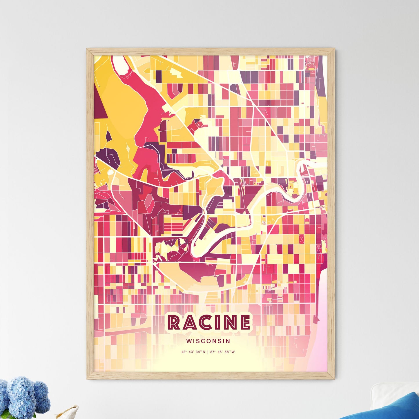 Colorful Racine Wisconsin Fine Art Map Hot Red