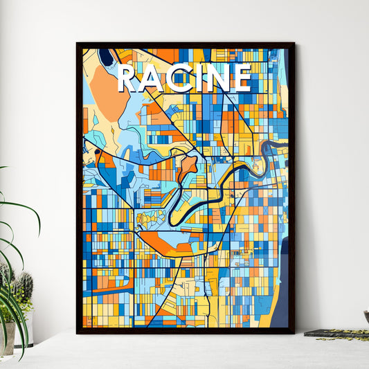 RACINE WISCONSIN Vibrant Colorful Art Map Poster Blue Orange