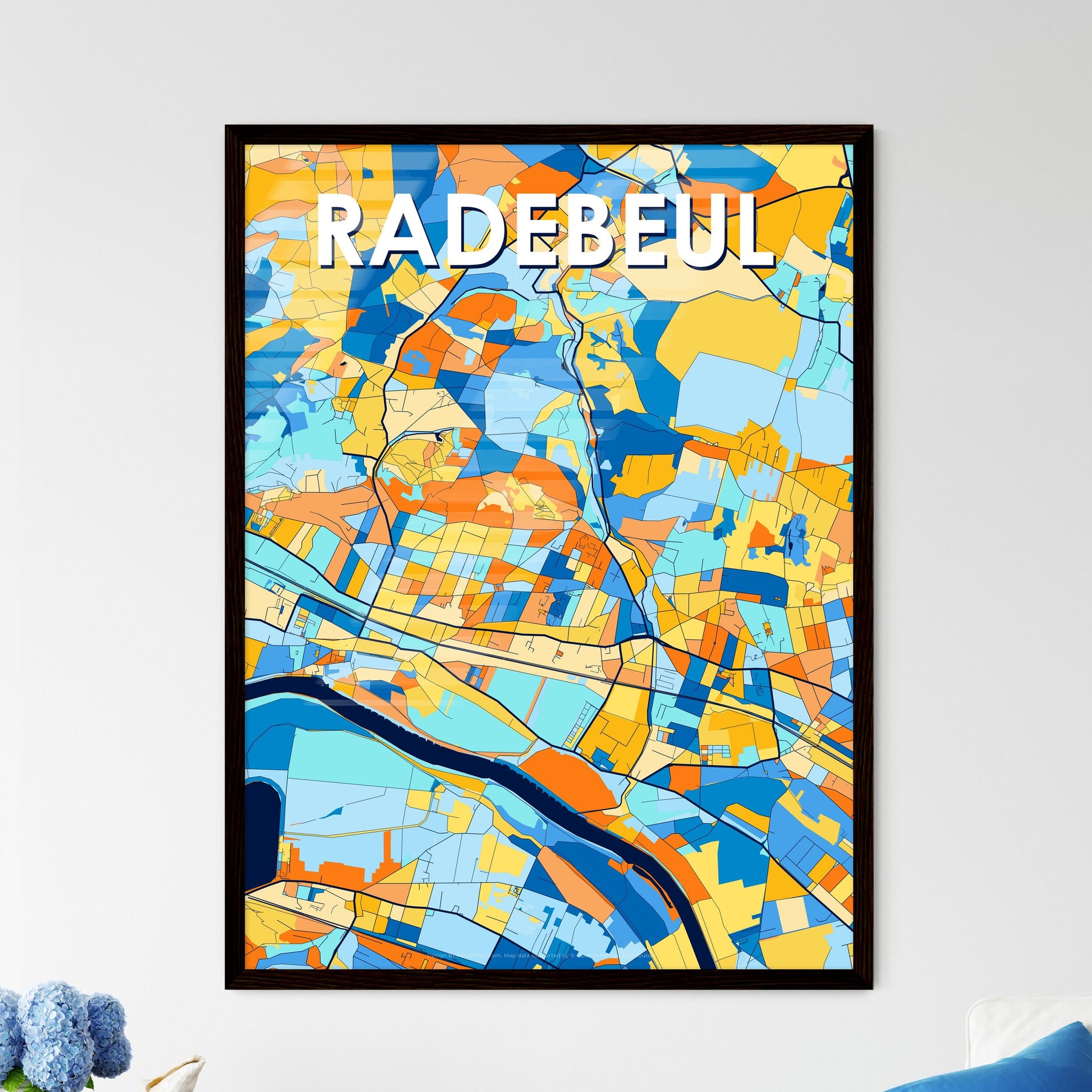 RADEBEUL GERMANY Vibrant Colorful Art Map Poster Blue Orange