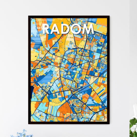 RADOM POLAND Vibrant Colorful Art Map Poster Blue Orange