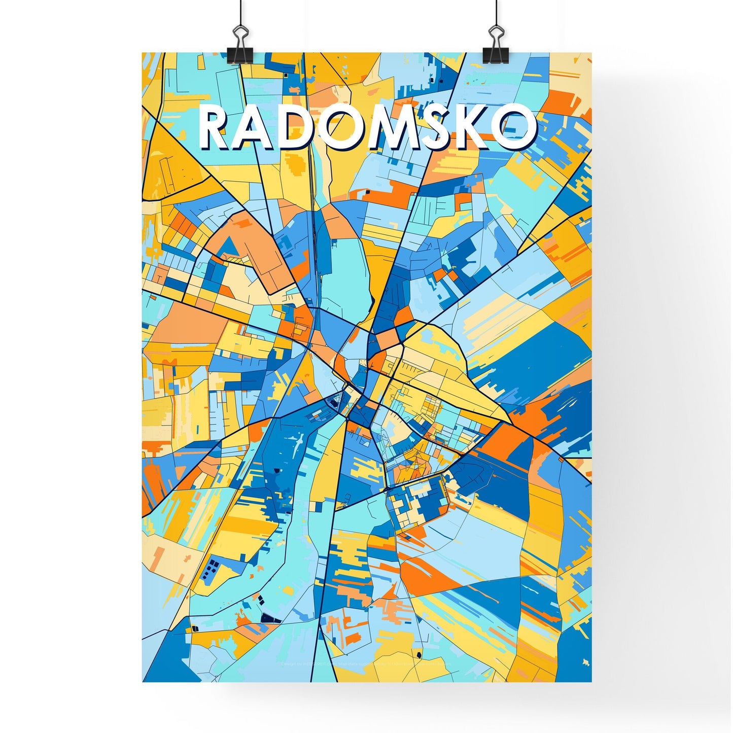 RADOMSKO POLAND Vibrant Colorful Art Map Poster Blue Orange