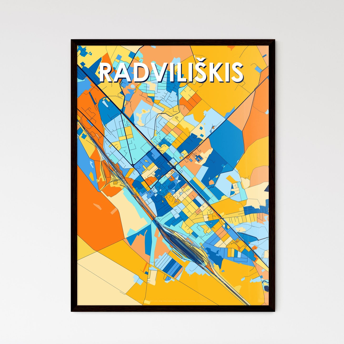 RADVILIŠKIS LITHUANIA Vibrant Colorful Art Map Poster Blue Orange